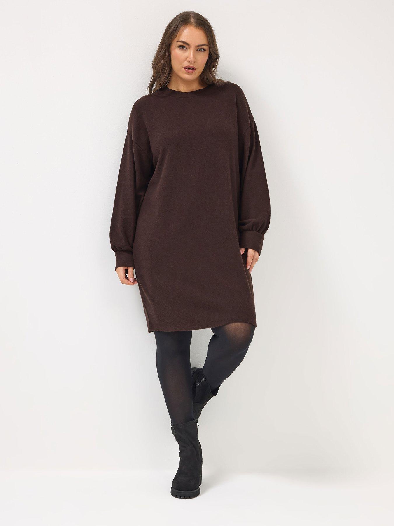 Yours Curve Soft Touch Balloon Sleeve Dress - Brown