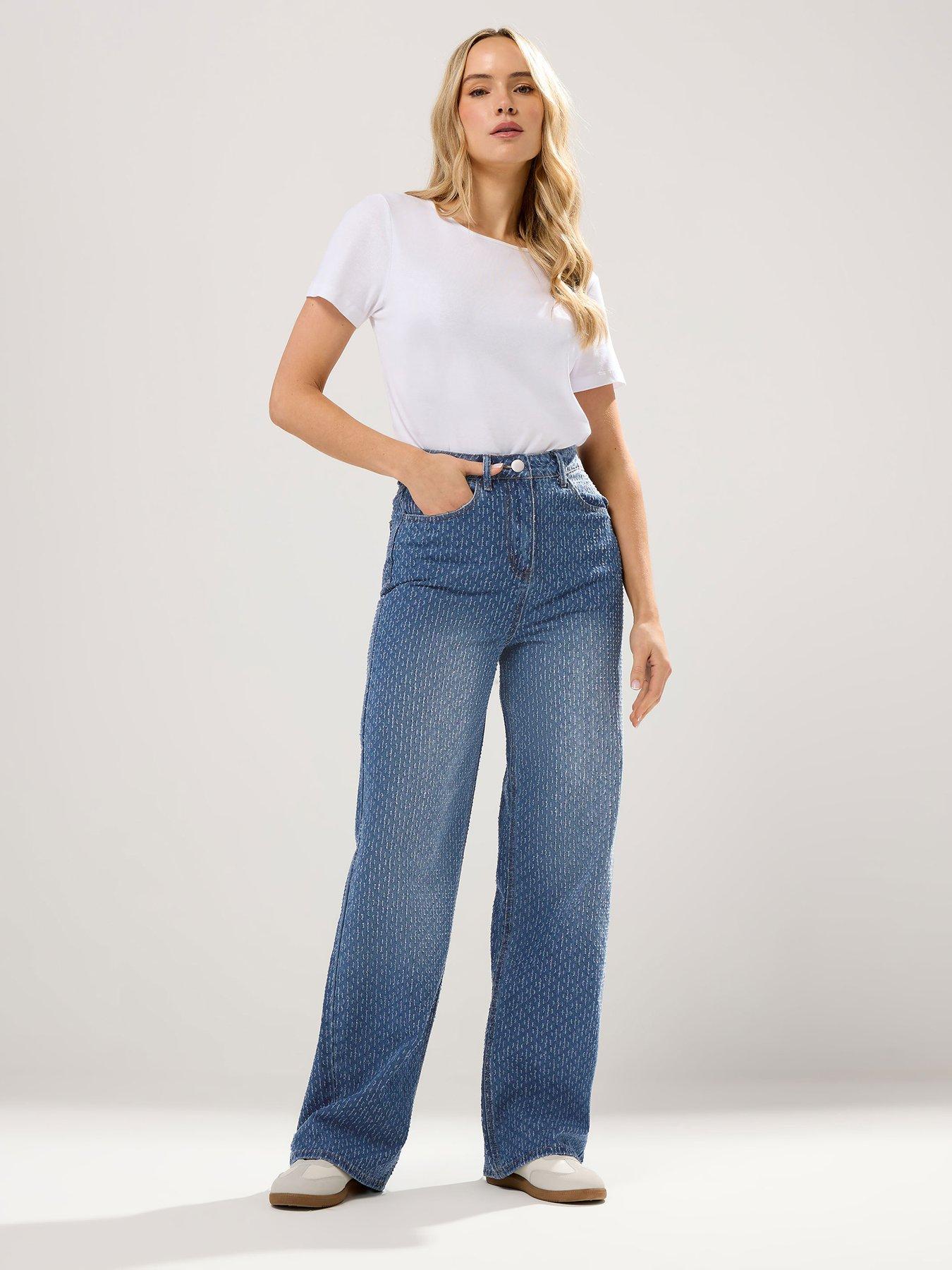 Long Tall Sally Mid Wash Textured Jean 34" - Blue