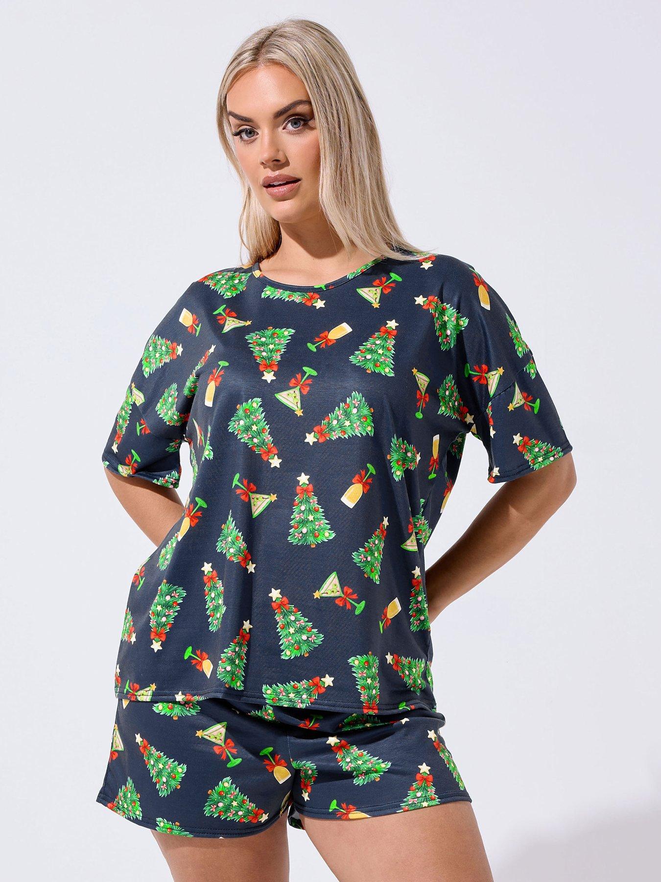 Yours Curve Christmas Tree Pyjama Set - Blue