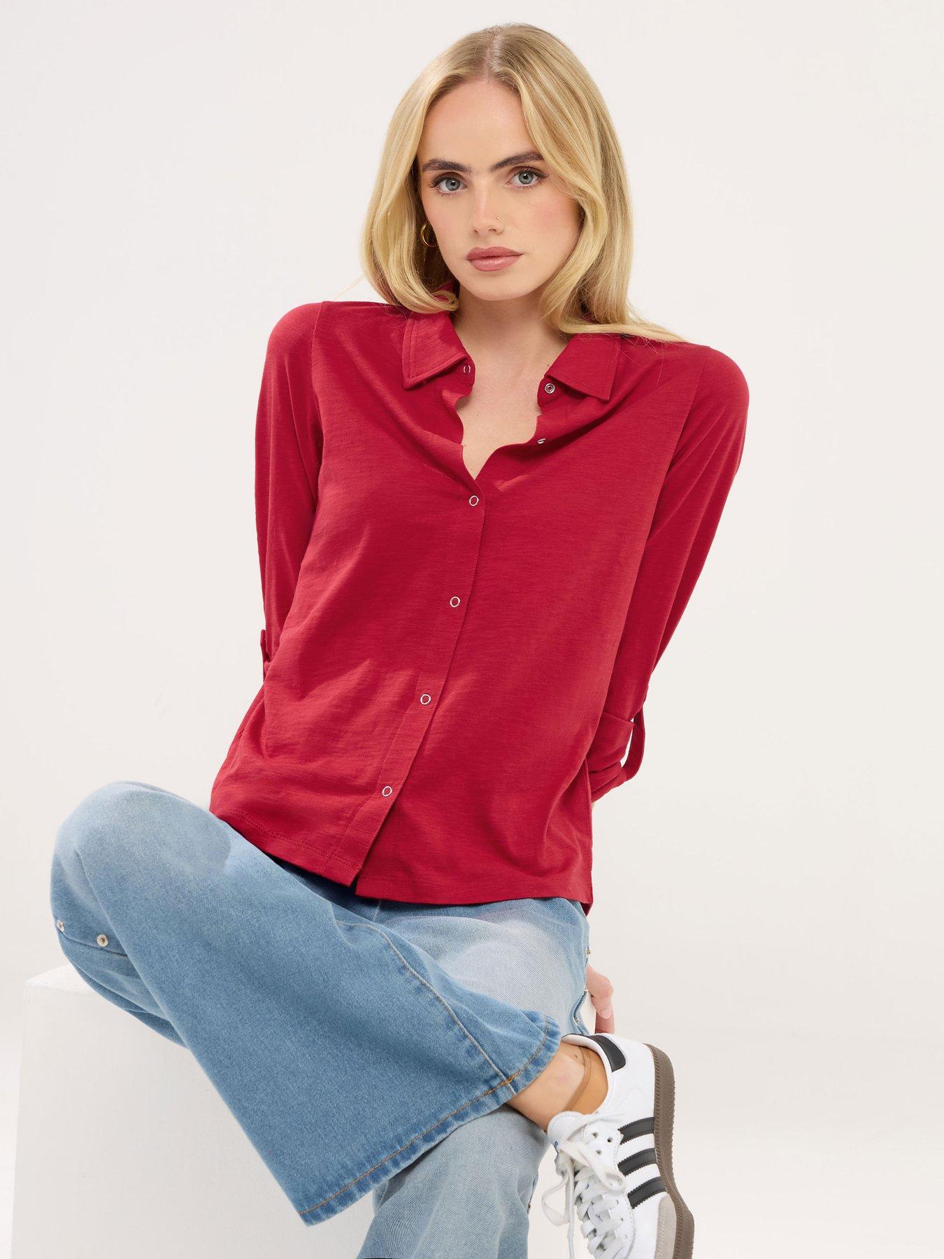 pixiegirl-petite-turn-up-sleeve-shirt-redfront