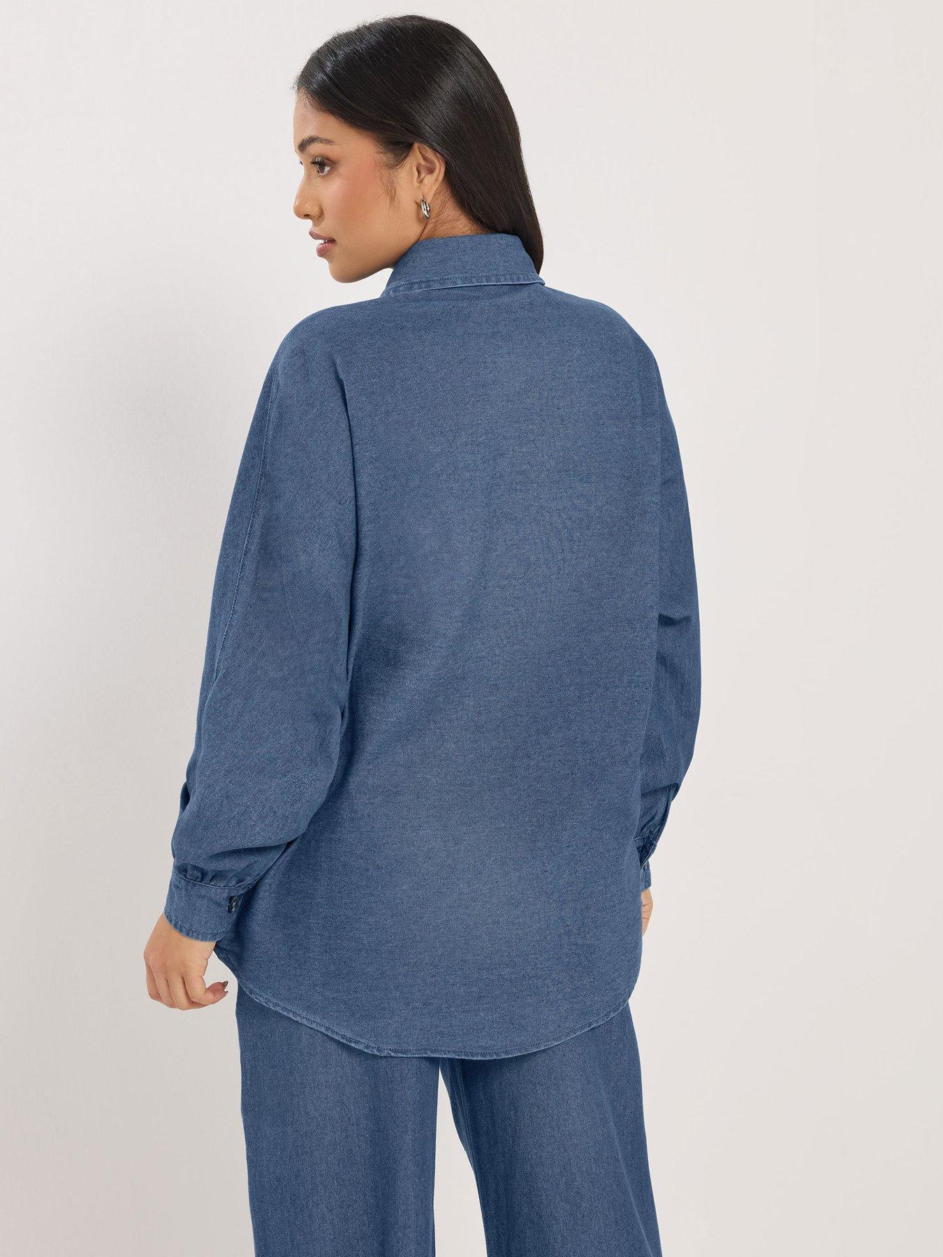Image 2 of 5 of PixieGirl Petite Oversized Denim Shirt