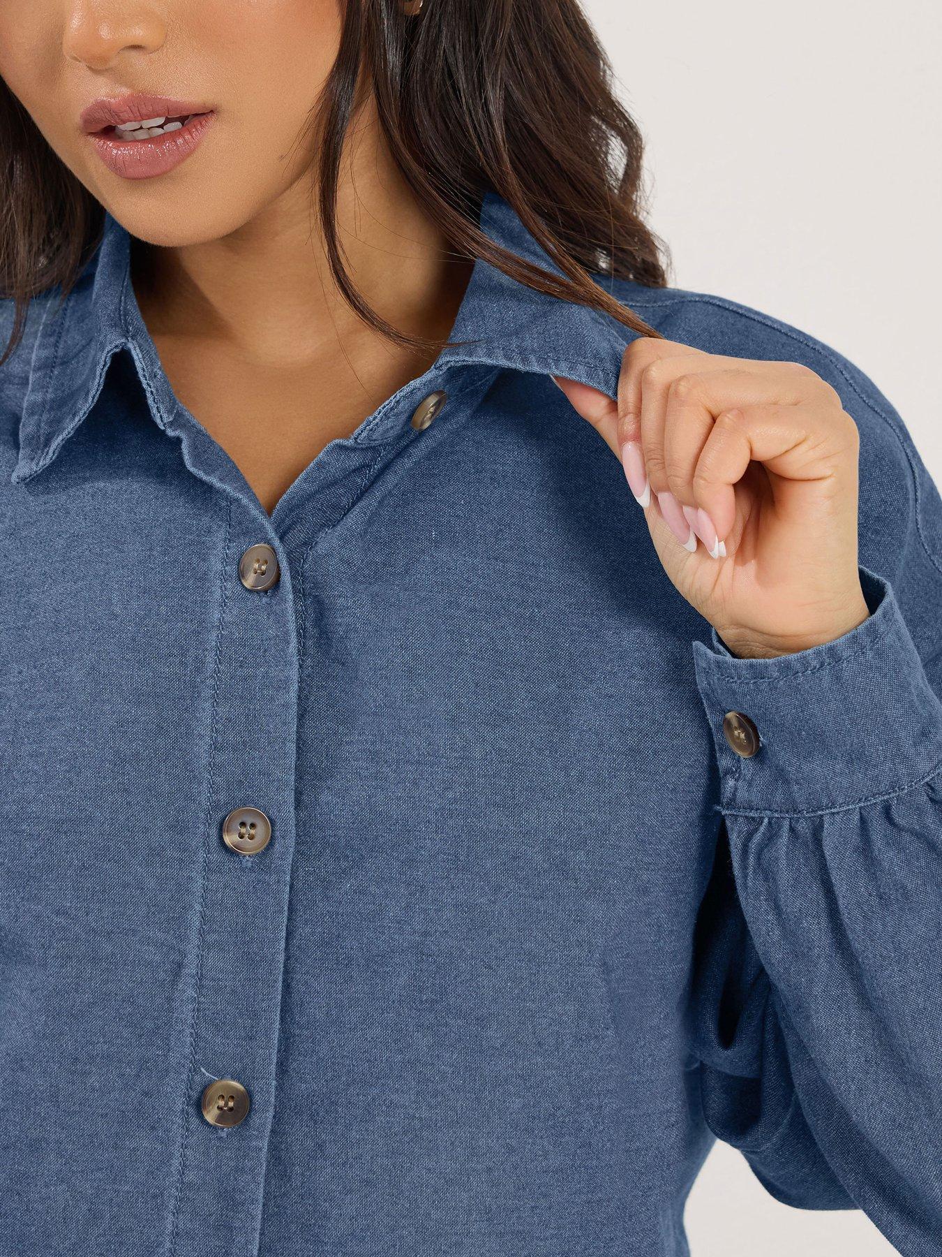 Image 4 of 5 of PixieGirl Petite Oversized Denim Shirt