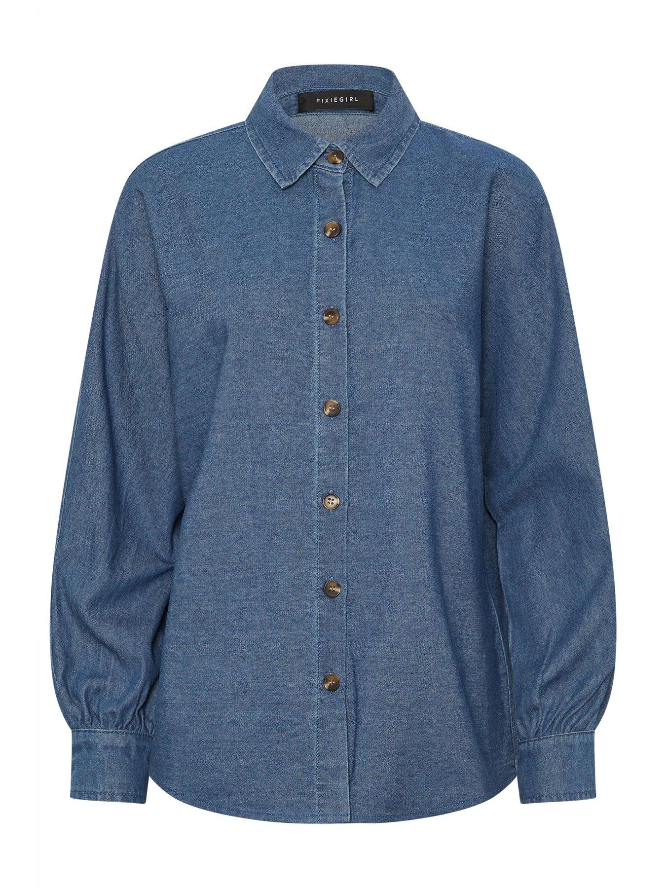 Image 5 of 5 of PixieGirl Petite Oversized Denim Shirt