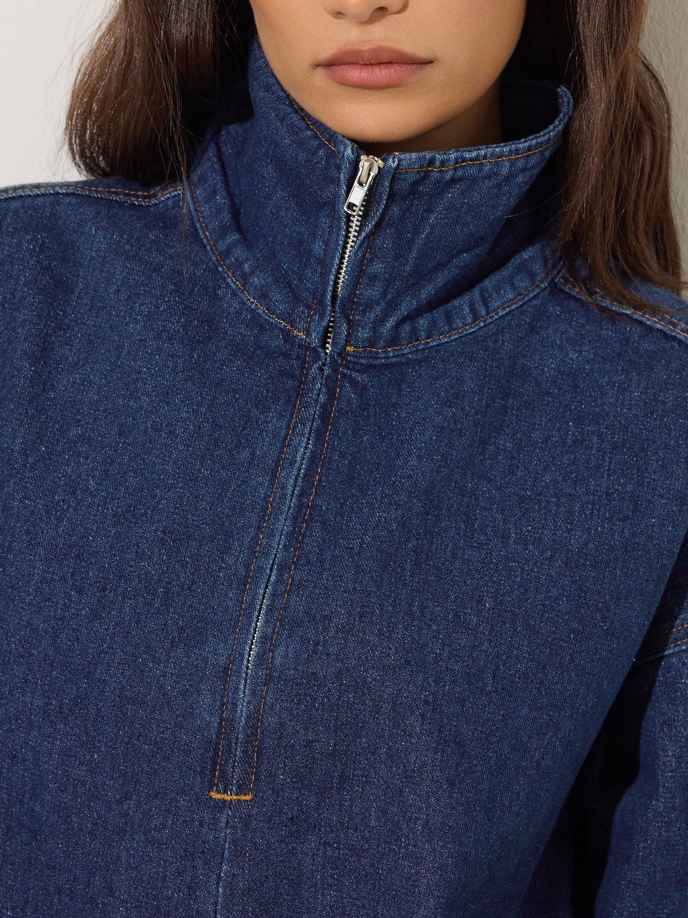 Image 5 of 6 of PixieGirl Petite Quarter Zip Denim Top