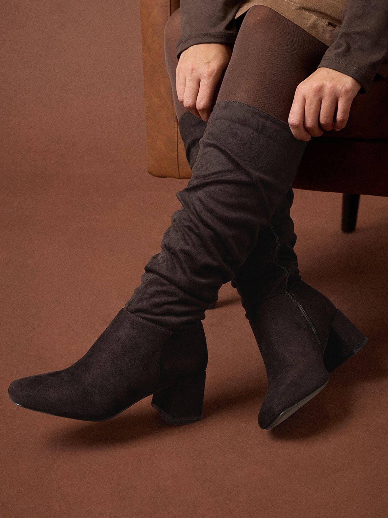 yours-standard-fit-ruched-knee-high-boot-brown