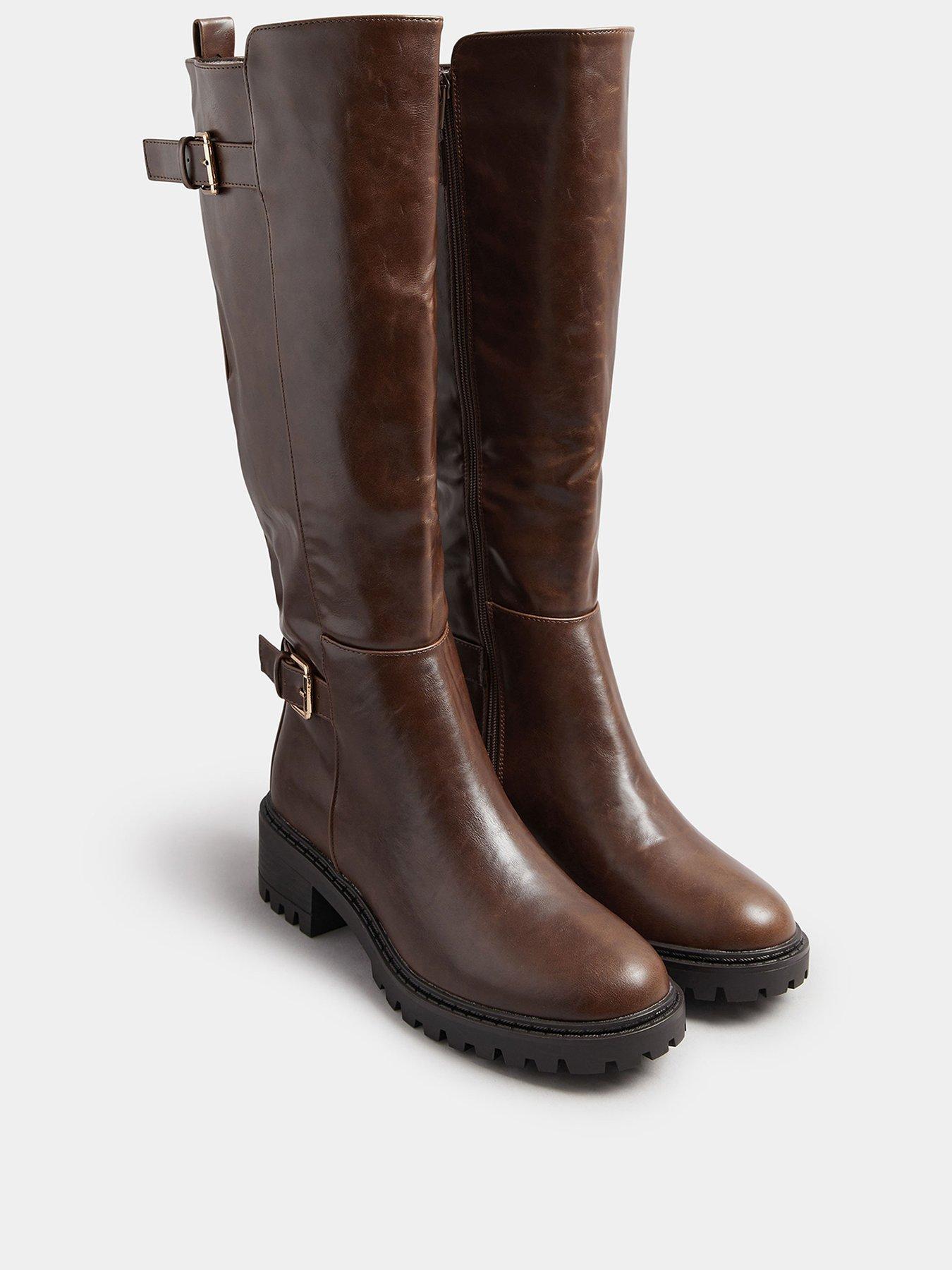 yours-standard-fit-buckle-detail-knee-high-boot-brownstillFront