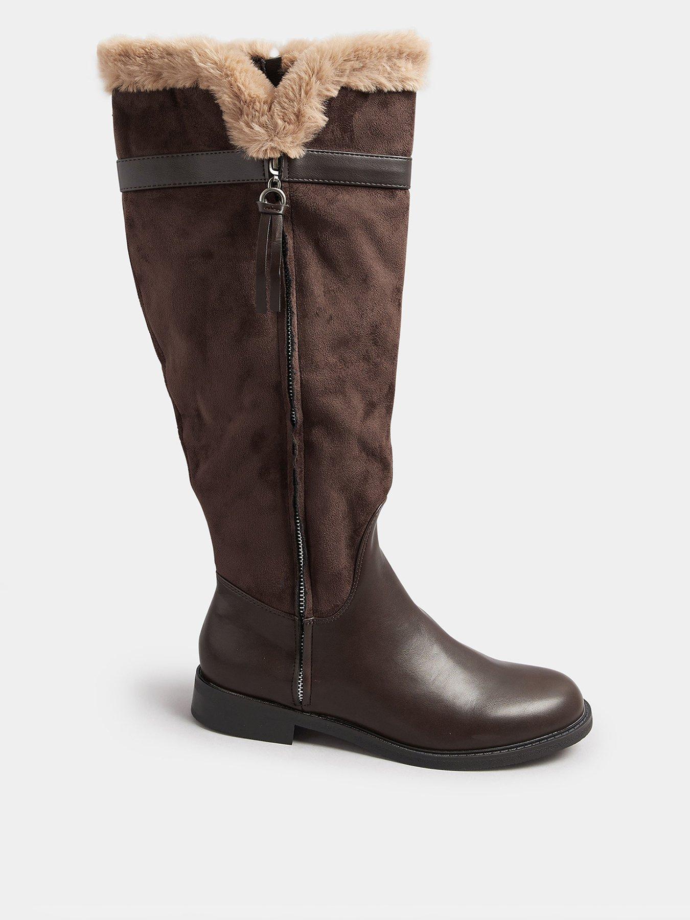 Yours Standard Fit Faux Fur Lined Knee High Boot - Brown