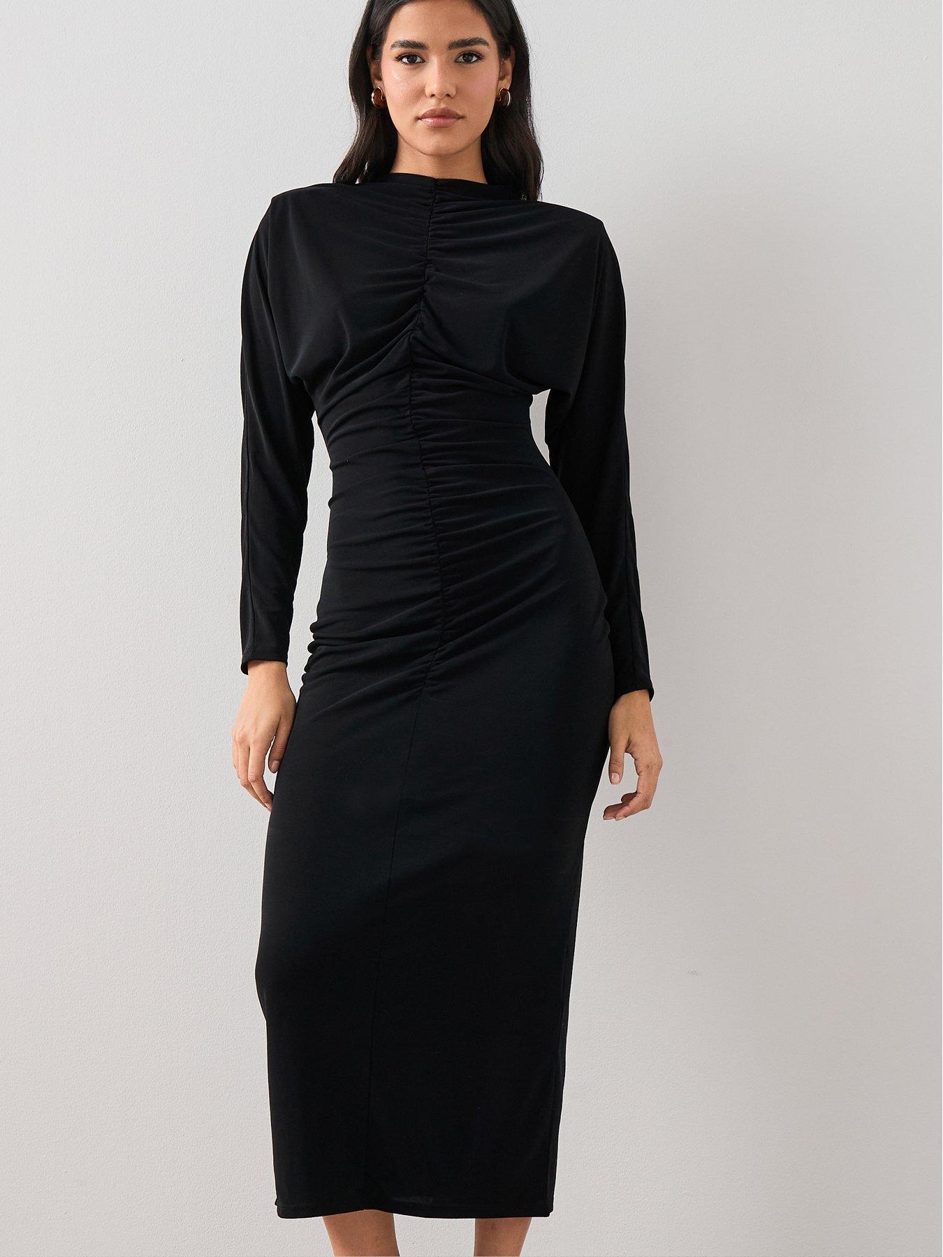 the-very-collection-ruched-front-midi-dress-black