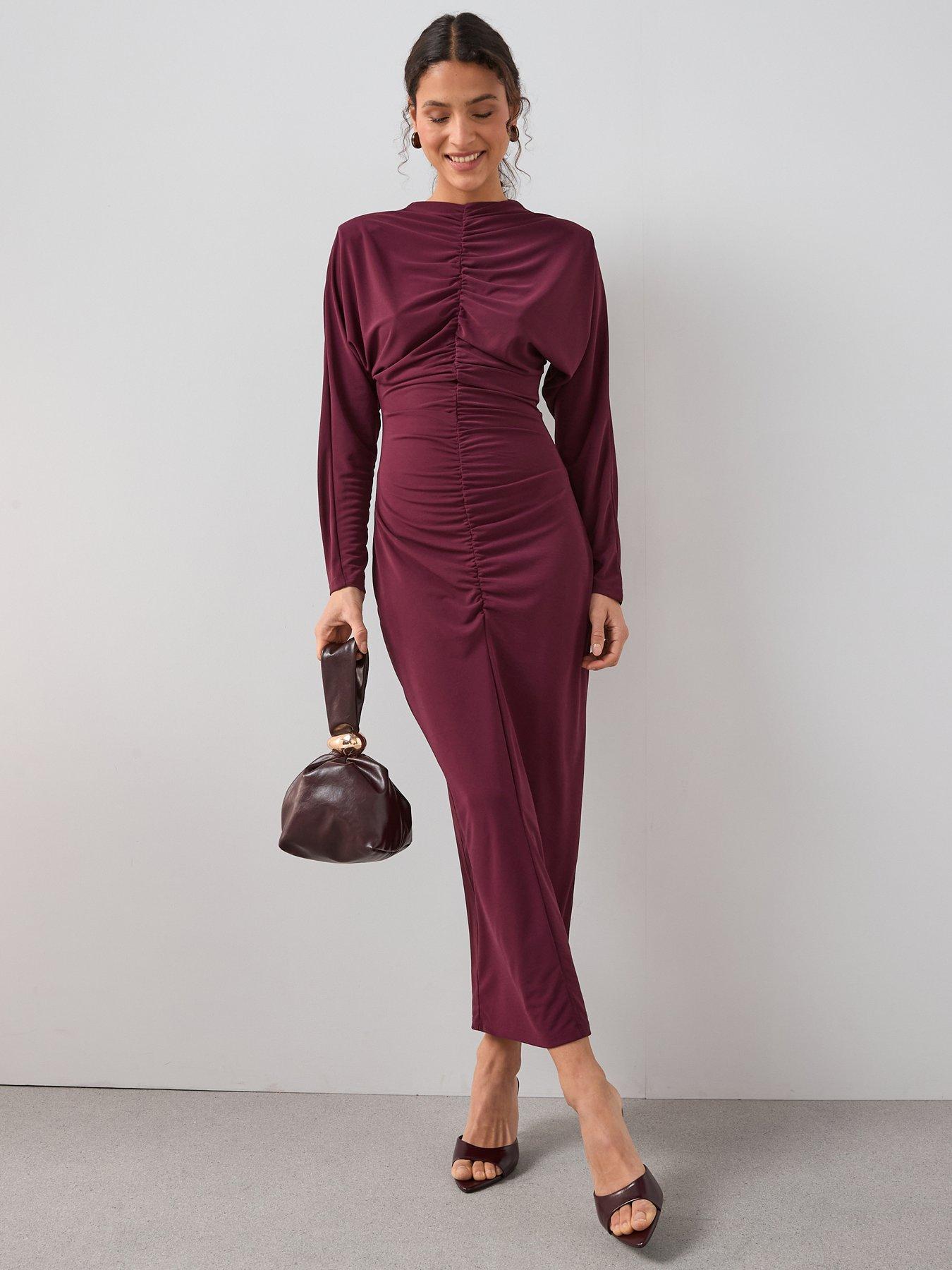 the-very-collection-ruched-front-midi-dress-burgundyfront
