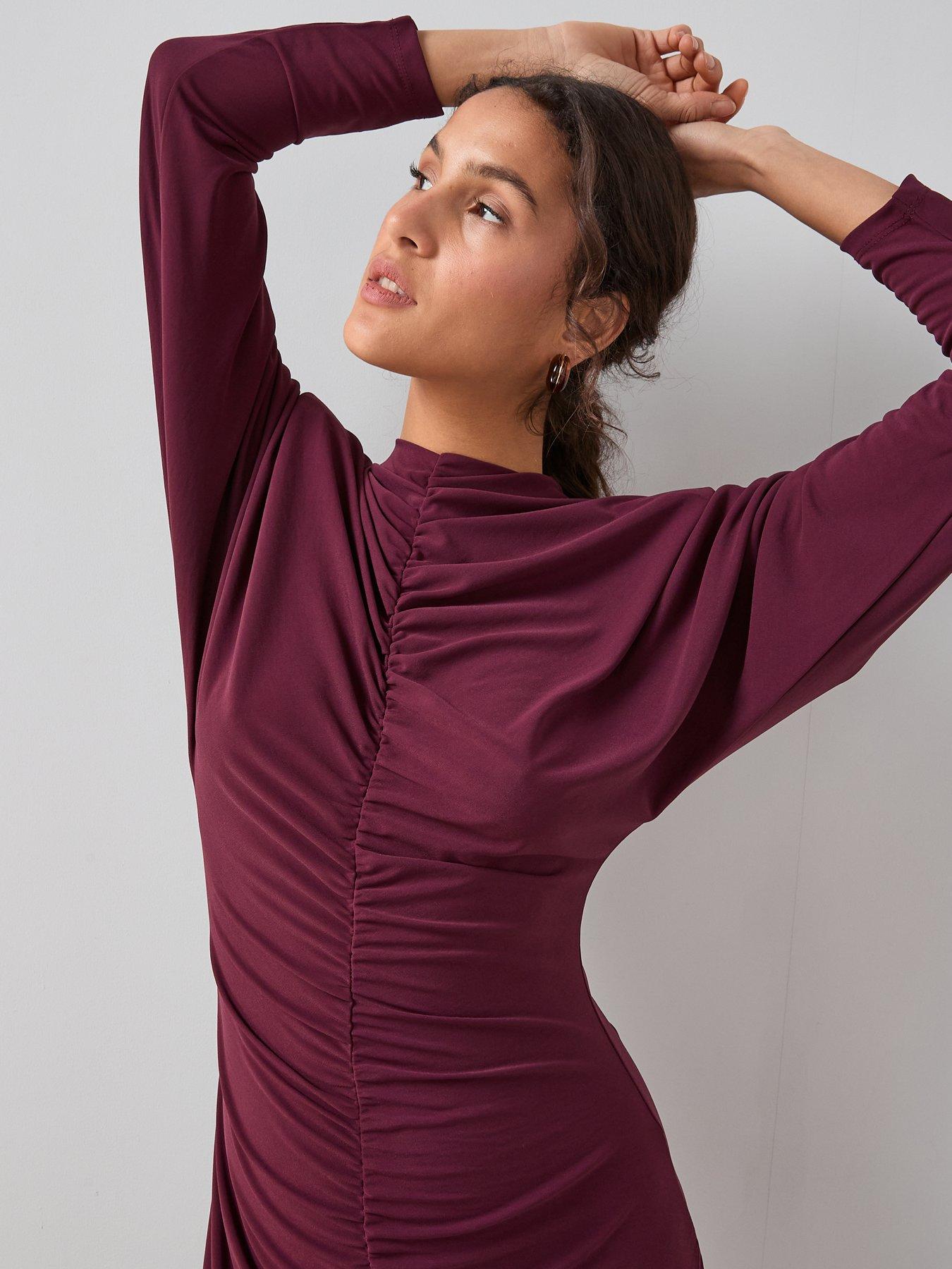 the-very-collection-ruched-front-midi-dress-burgundyoutfit