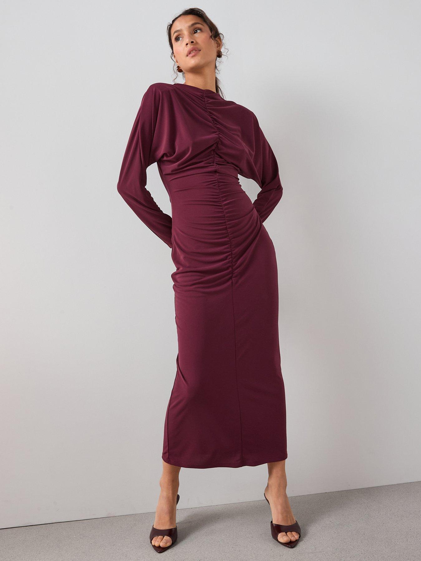 the-very-collection-ruched-front-midi-dress-burgundydetail