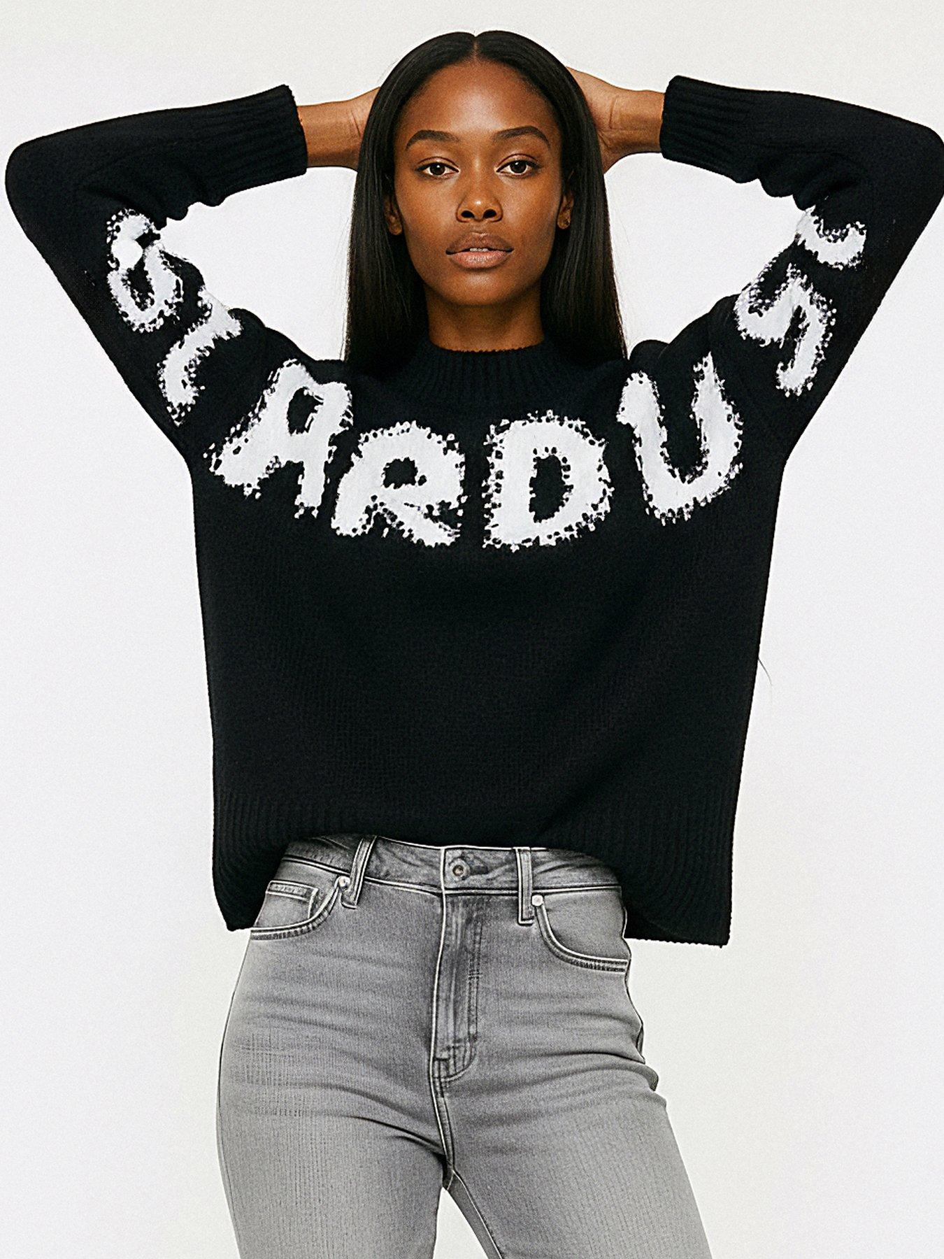religion-cute-fit-stardust-jumper-in-soft-wool-mix-yarn-with-large-slogan-black