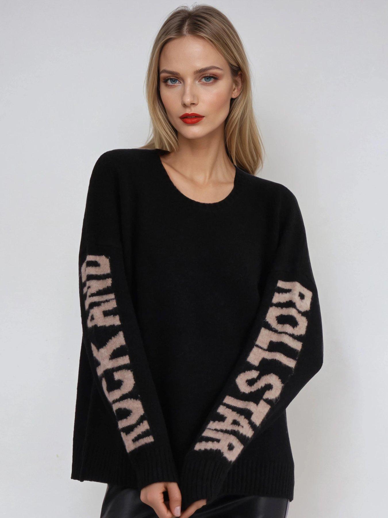 religion-oversized-rock-n-roll-jumper-in-soft-wool-mix-yarn-with-slogan-sleeves-blackfront