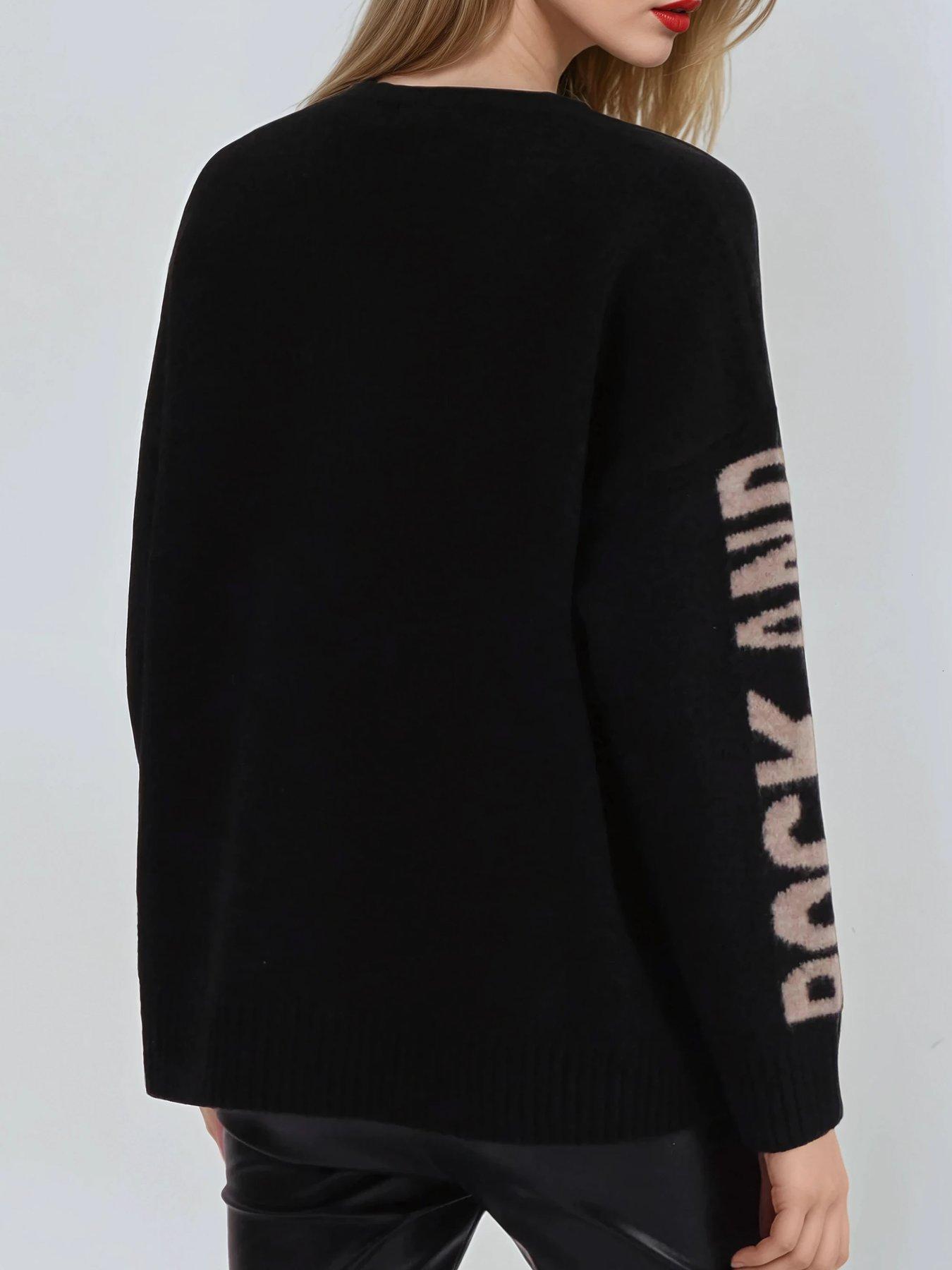 religion-oversized-rock-n-roll-jumper-in-soft-wool-mix-yarn-with-slogan-sleeves-blackstillFront