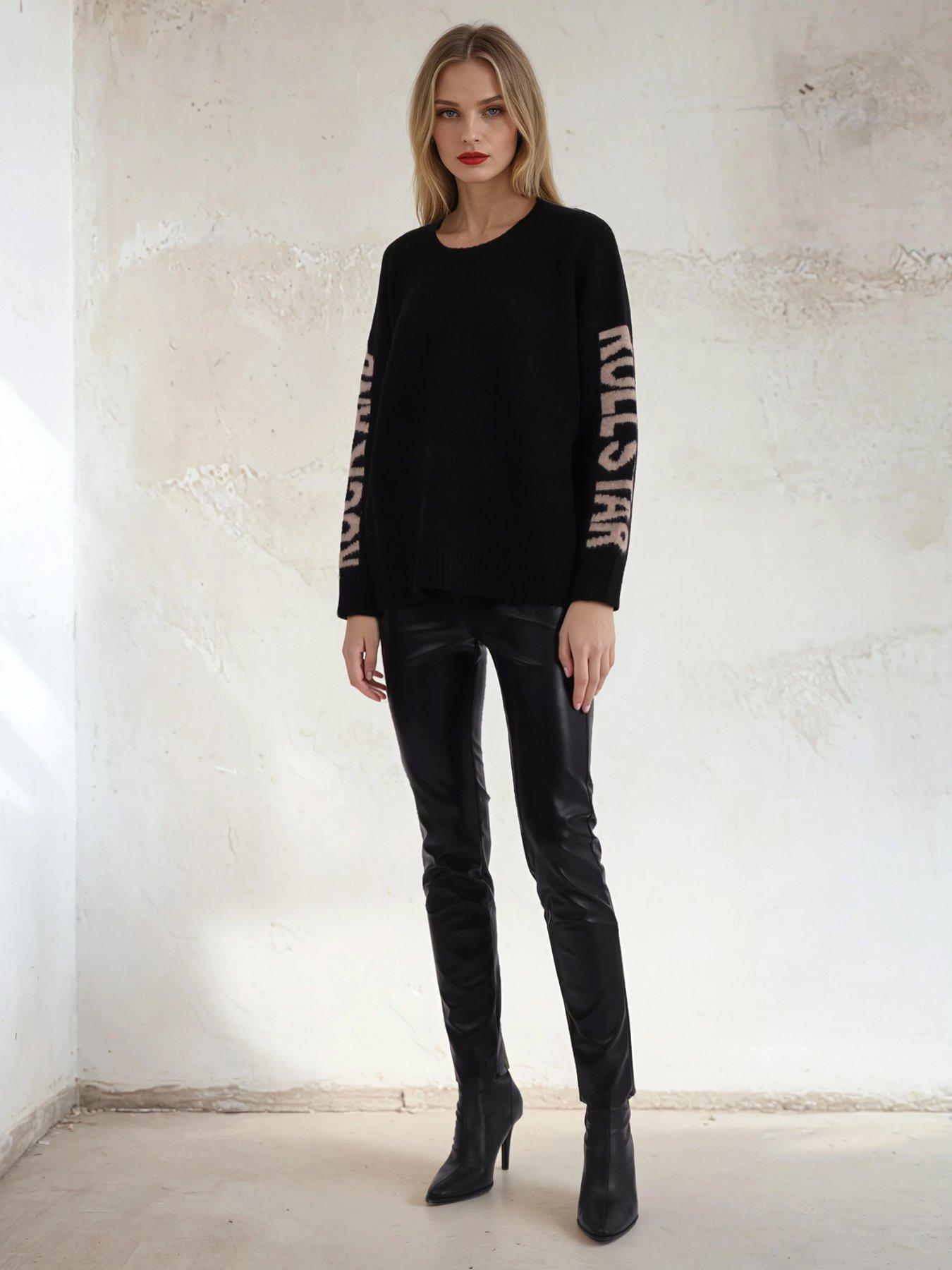 religion-oversized-rock-n-roll-jumper-in-soft-wool-mix-yarn-with-slogan-sleeves-blackdetail
