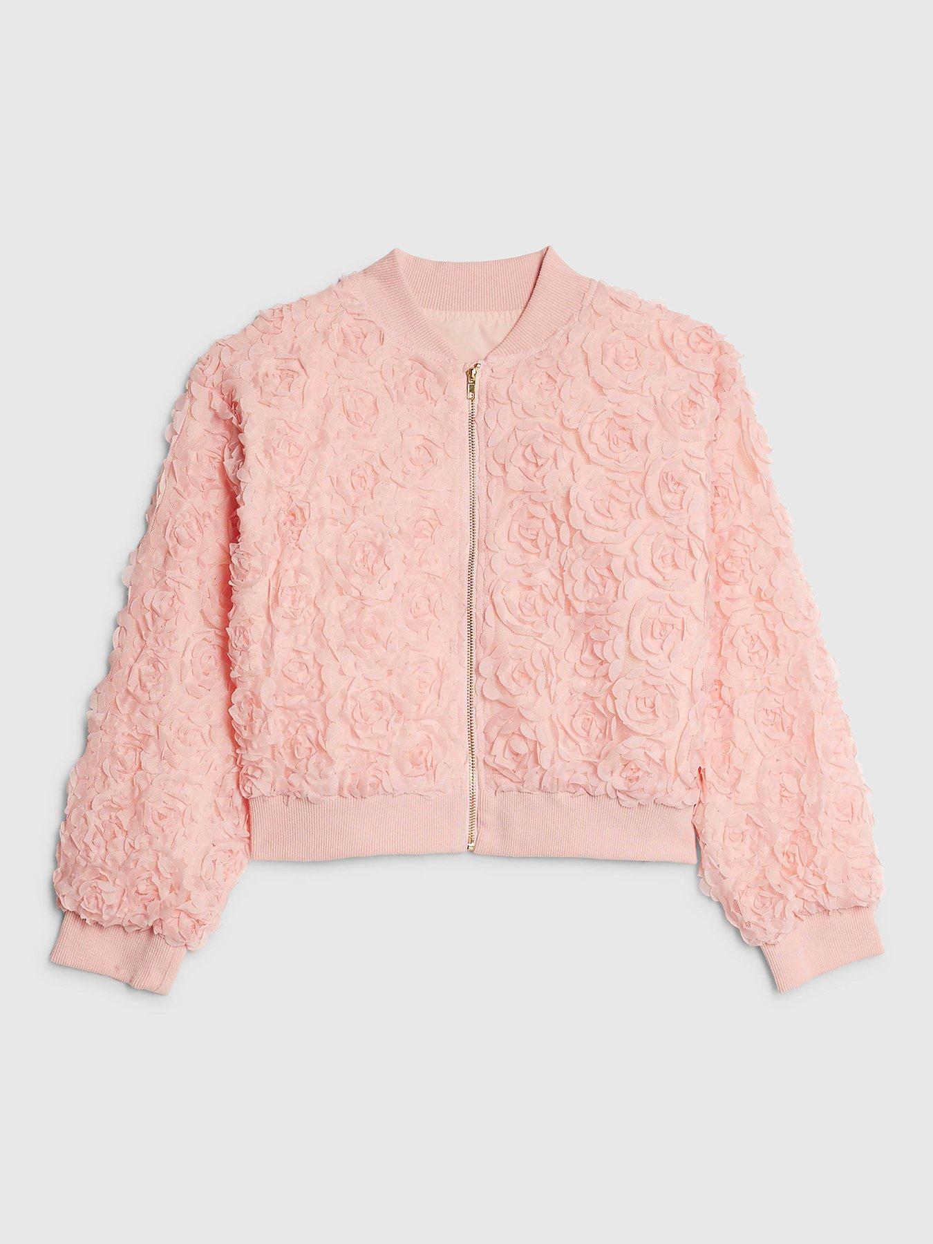 River Island Older Girls 3D Floral Bomber Jacket - Pink