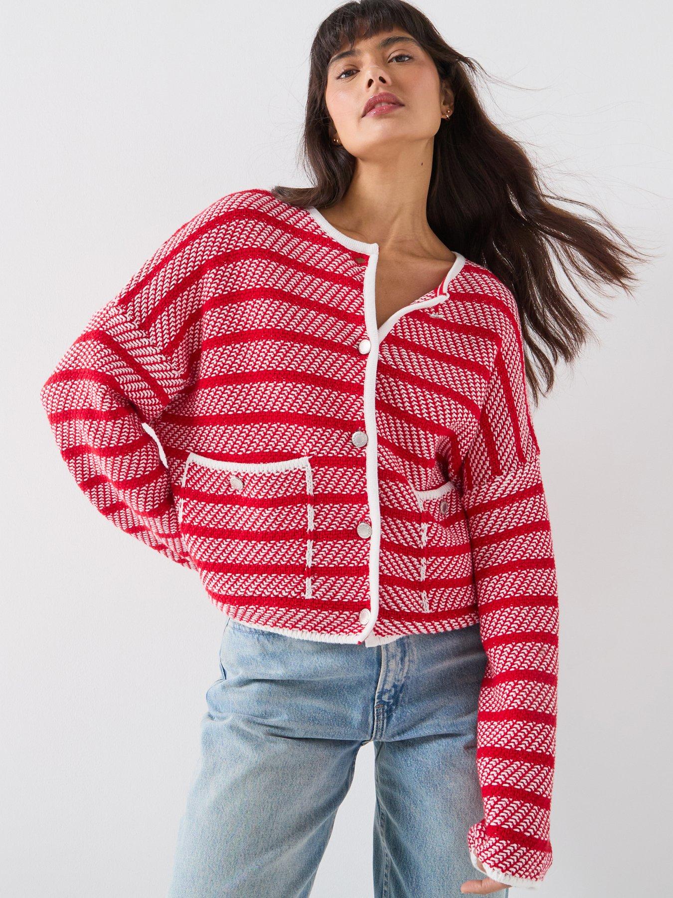 Image 1 of 6 of Barbour Polly Knitted Cardigan - Red