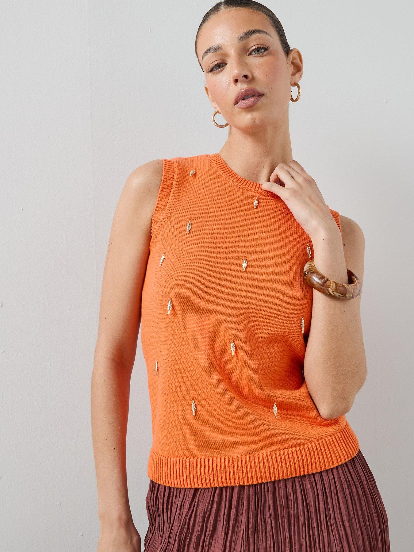 Image 4 of 5 of The Very Collection Crew Neck Fish Embellished Tank - Orange