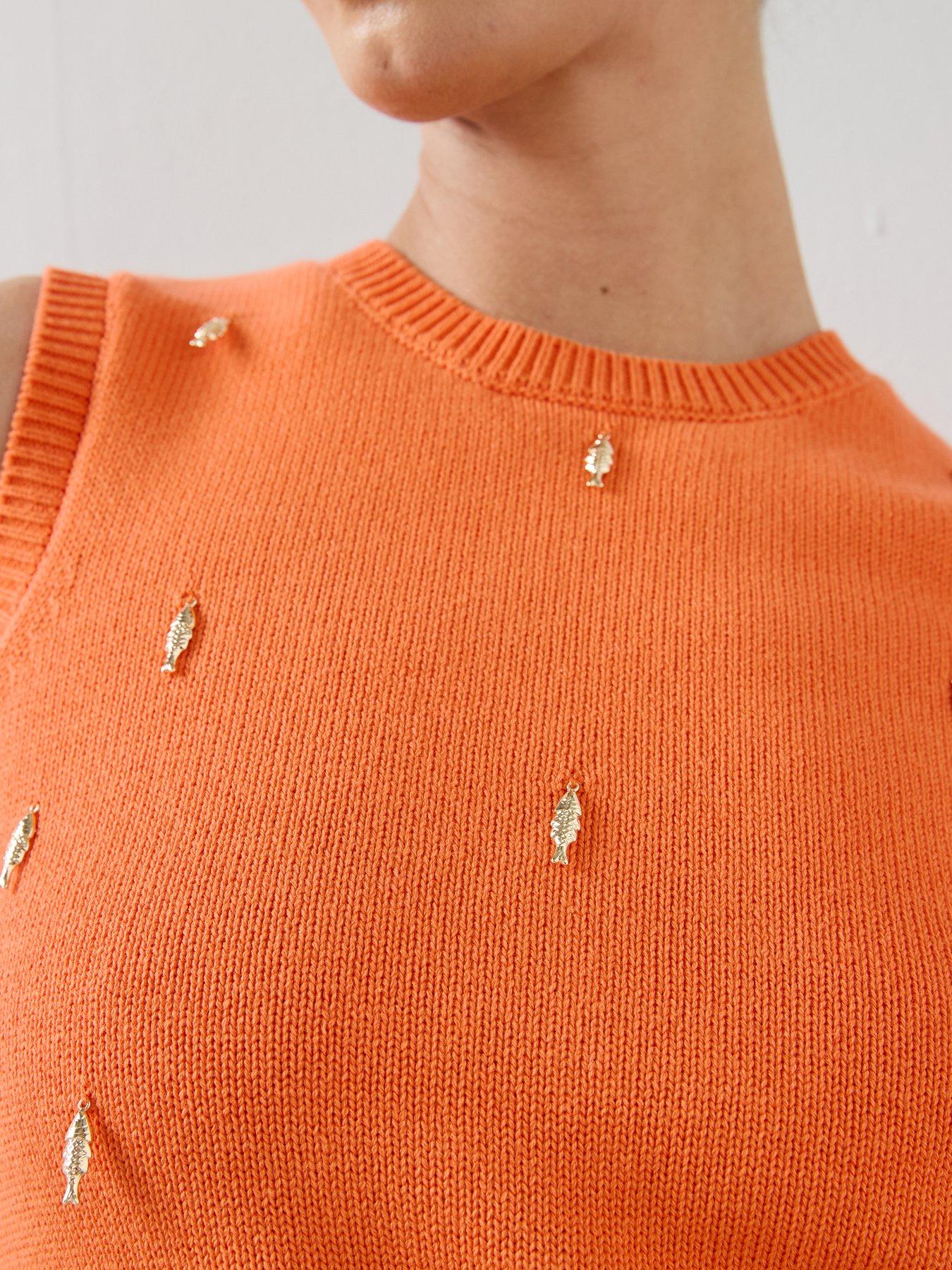 Image 5 of 5 of The Very Collection Crew Neck Fish Embellished Tank - Orange