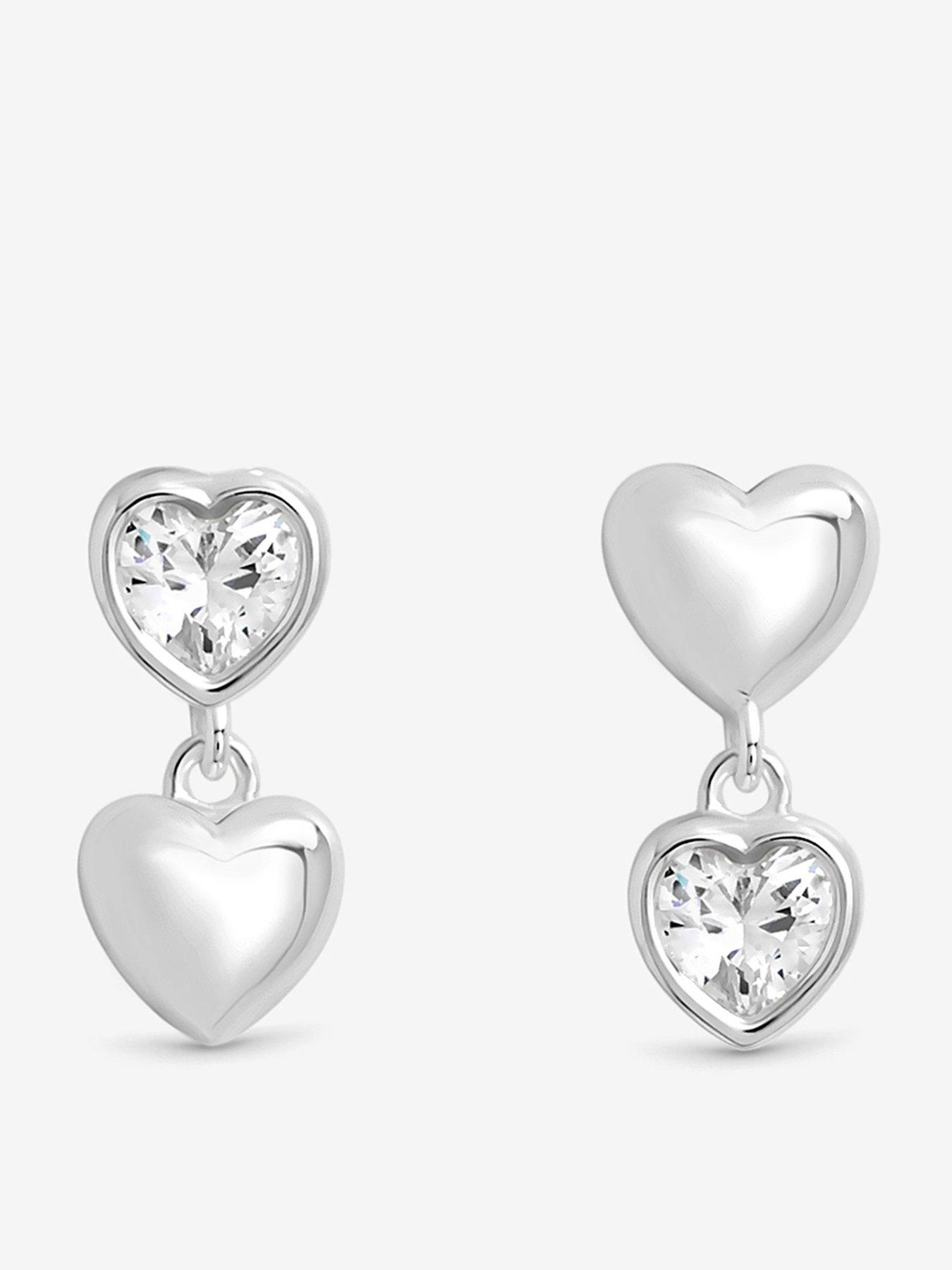Jon Richard Simply Silver Sterling Silver 925 Cubic Zirconia Heart Drop Earrings