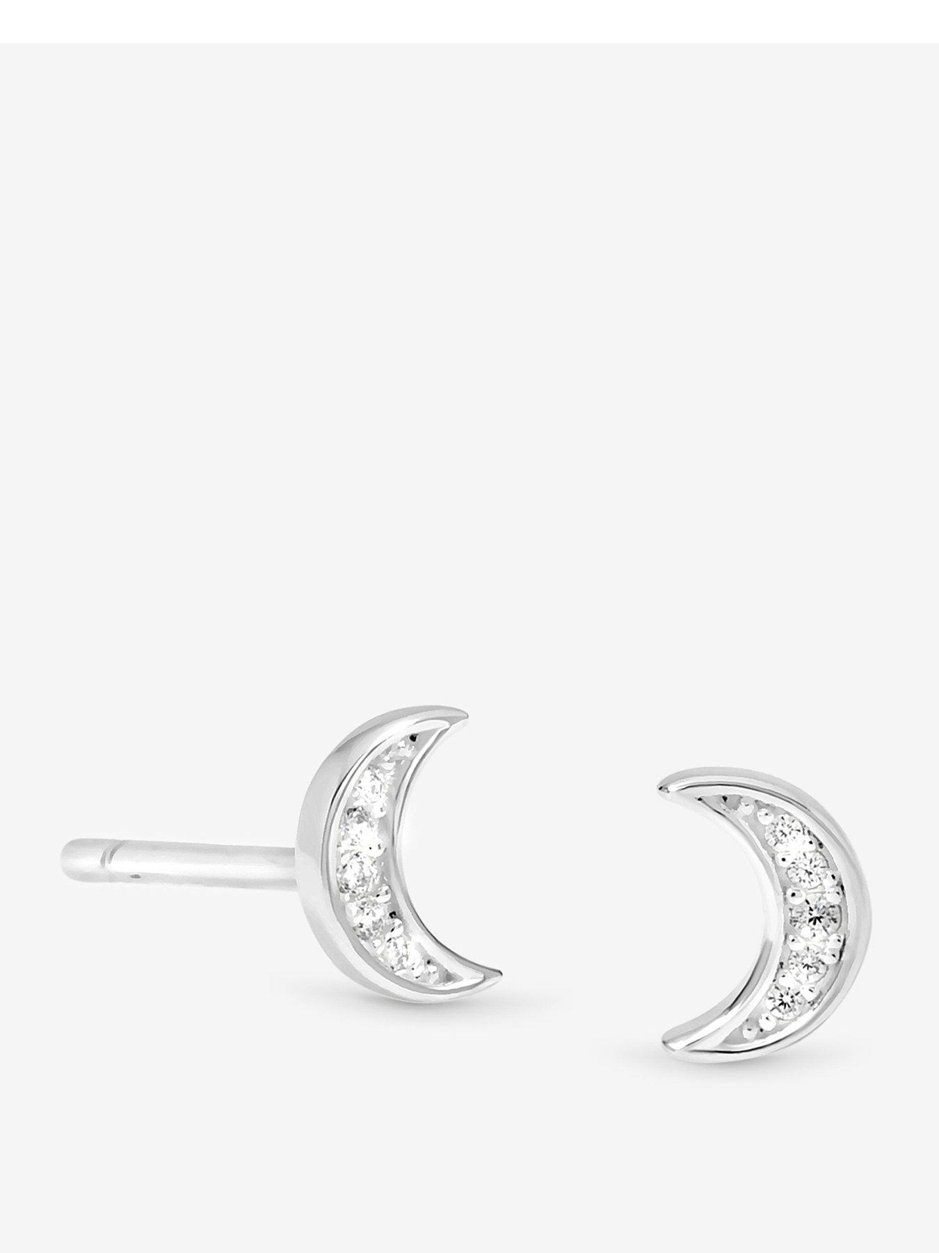Jon Richard Simply Silver Sterling Silver 925 Mini Pave Crescent Stud Earrings