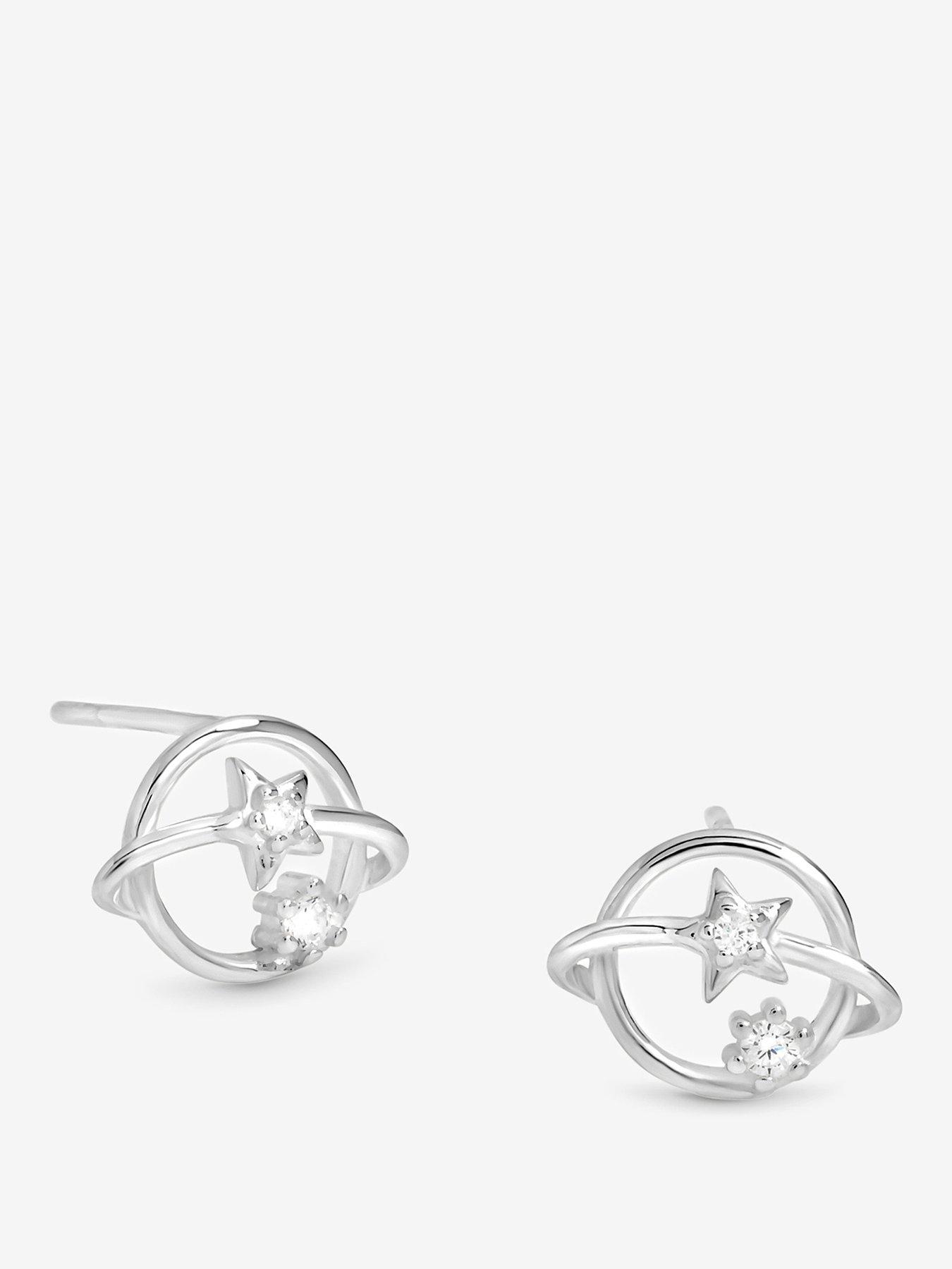Jon Richard Simply Silver Sterling Silver 925 Polished and Cubic Zirconia Orb Stud Earrings
