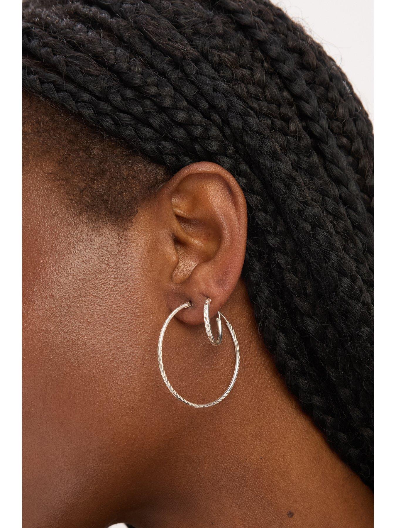 Image 3 of 3 of Jon Richard Simply Silver Sterling Silver 925 Polished Diamond Cut Sleeper Hoop Earrings