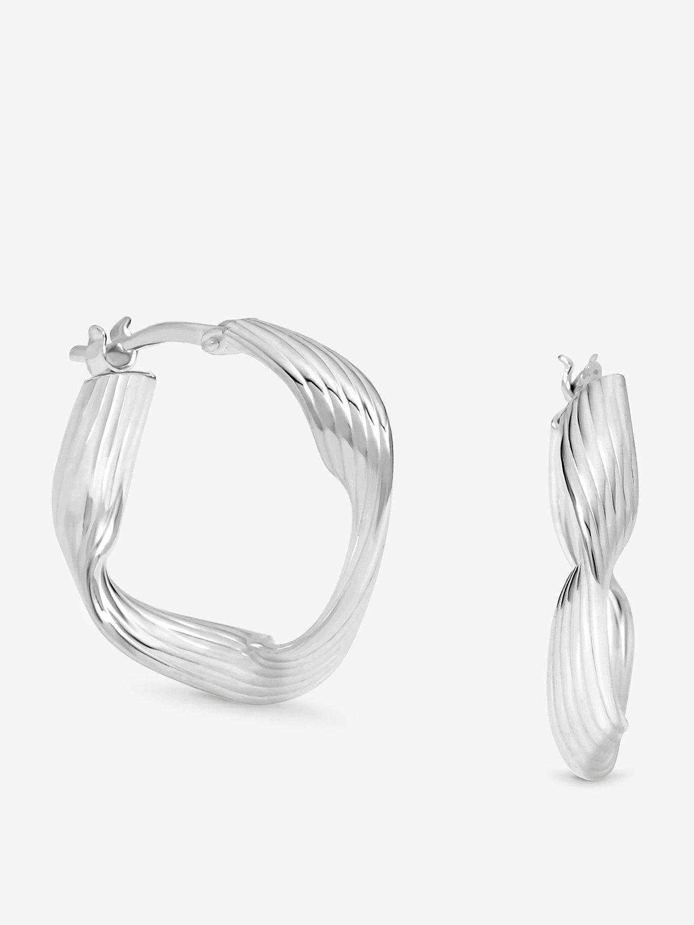 Image 1 of 3 of Jon Richard Simply Silver Sterling Silver 925 Polished Soft Diamond Cut Twist Hoop Earrings