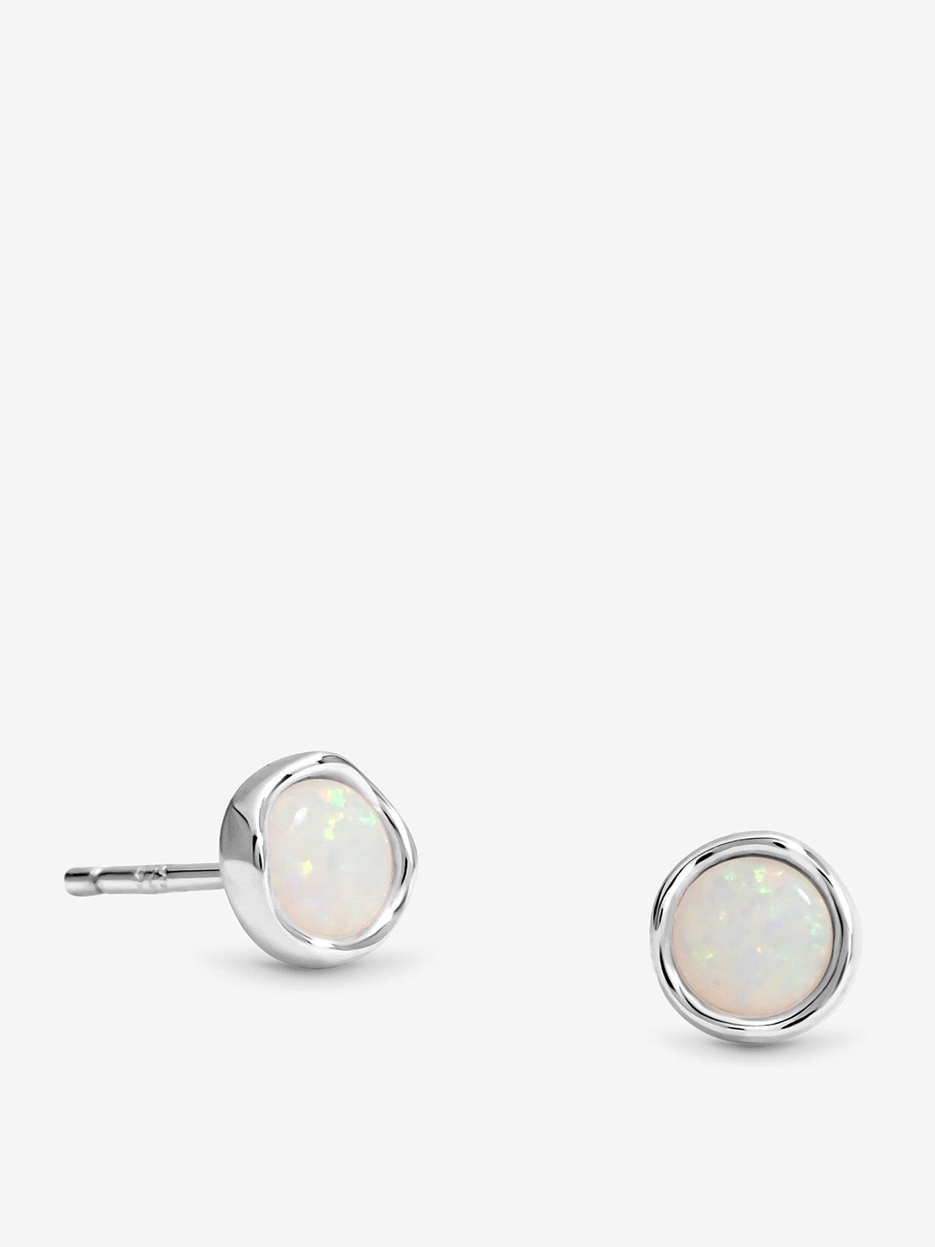 Image 1 of 5 of Jon Richard Simply Silver Sterling Silver 925 Polished Opal Stud Earrings
