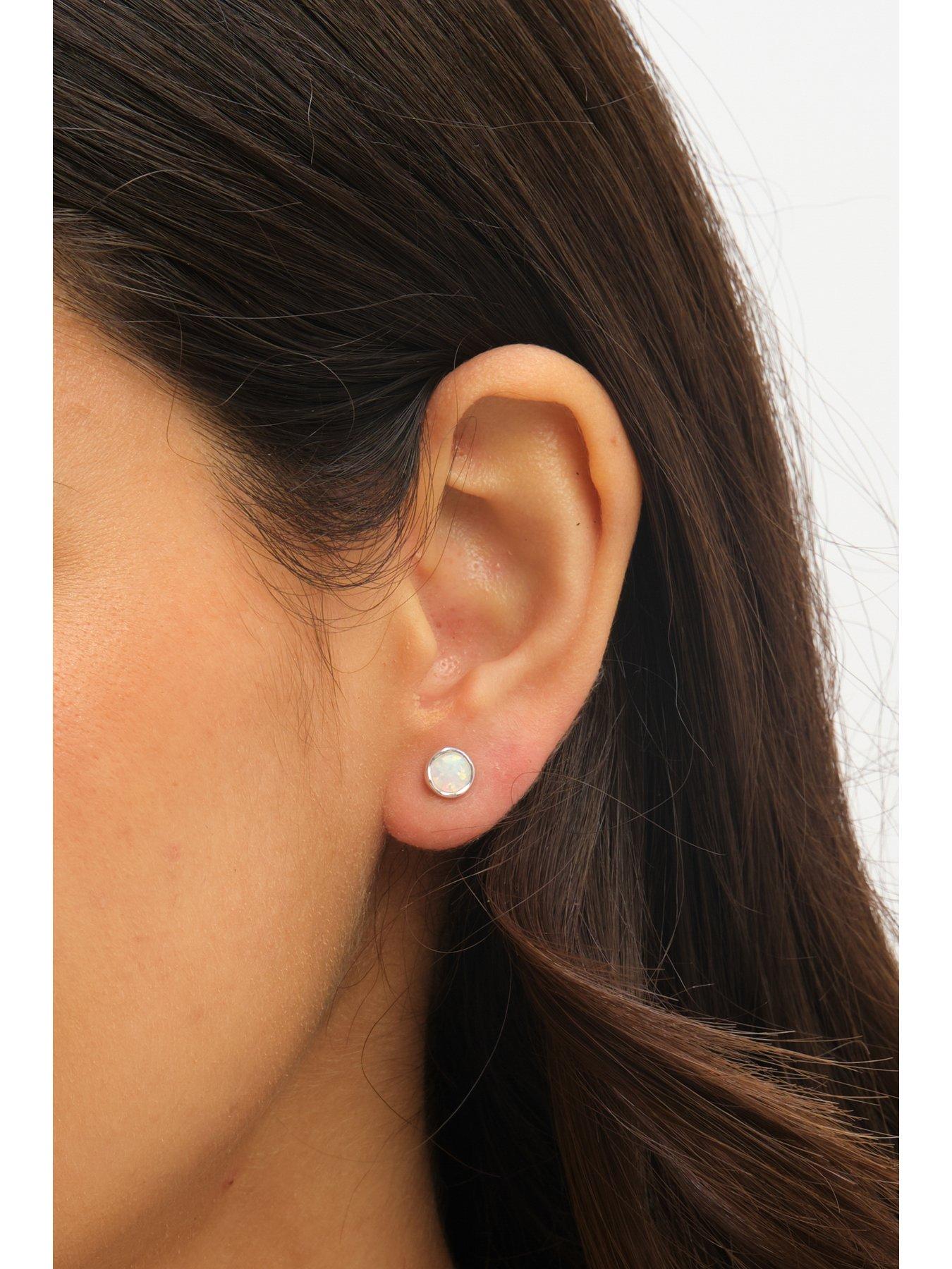 Image 2 of 5 of Jon Richard Simply Silver Sterling Silver 925 Polished Opal Stud Earrings