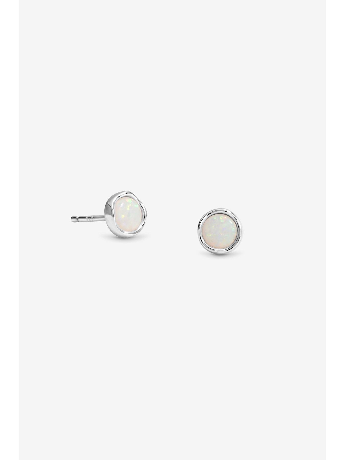 Image 4 of 5 of Jon Richard Simply Silver Sterling Silver 925 Polished Opal Stud Earrings