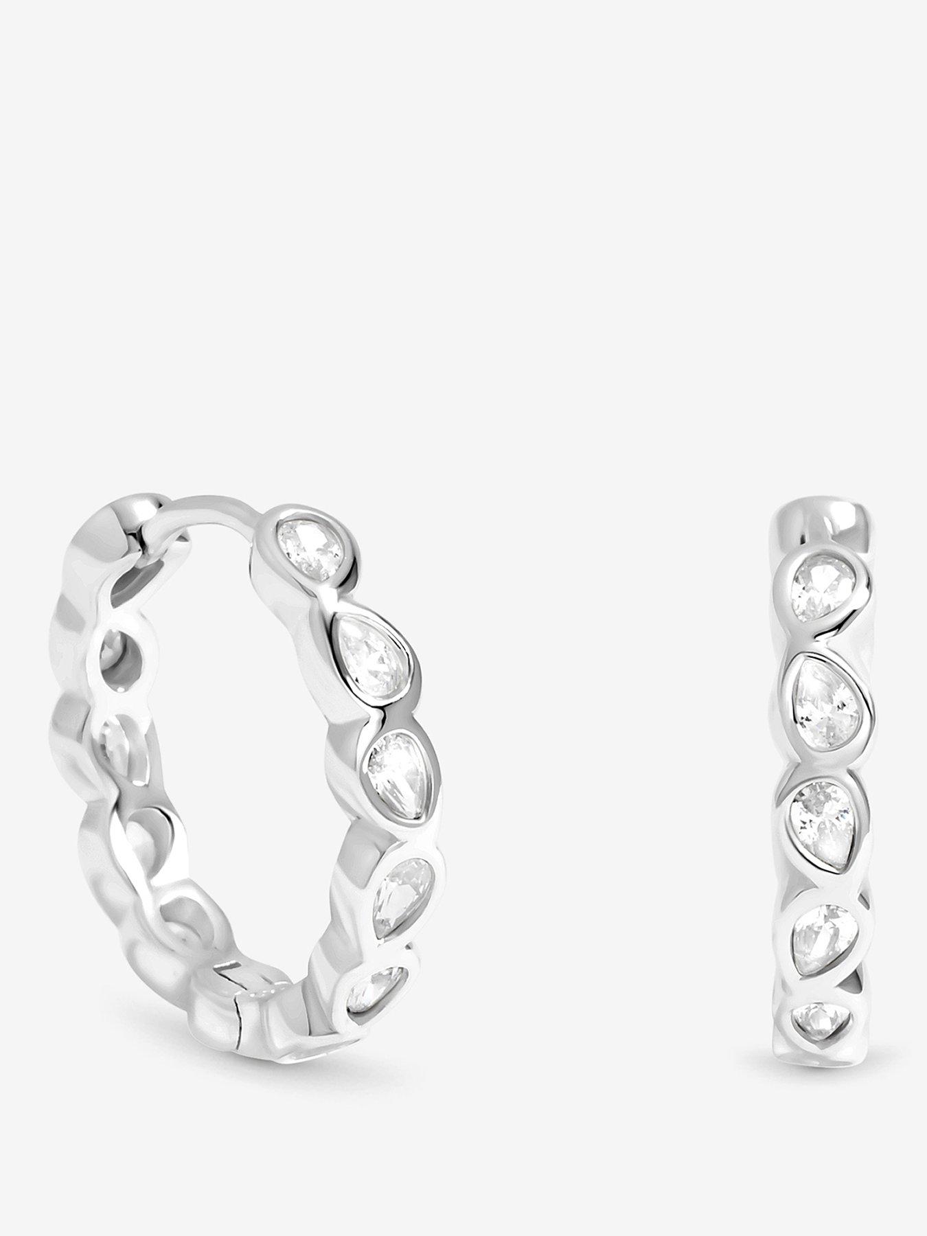 Jon Richard Simply Silver Sterling Silver 925 Cubic Zirconia Bezel Hoop Earrings