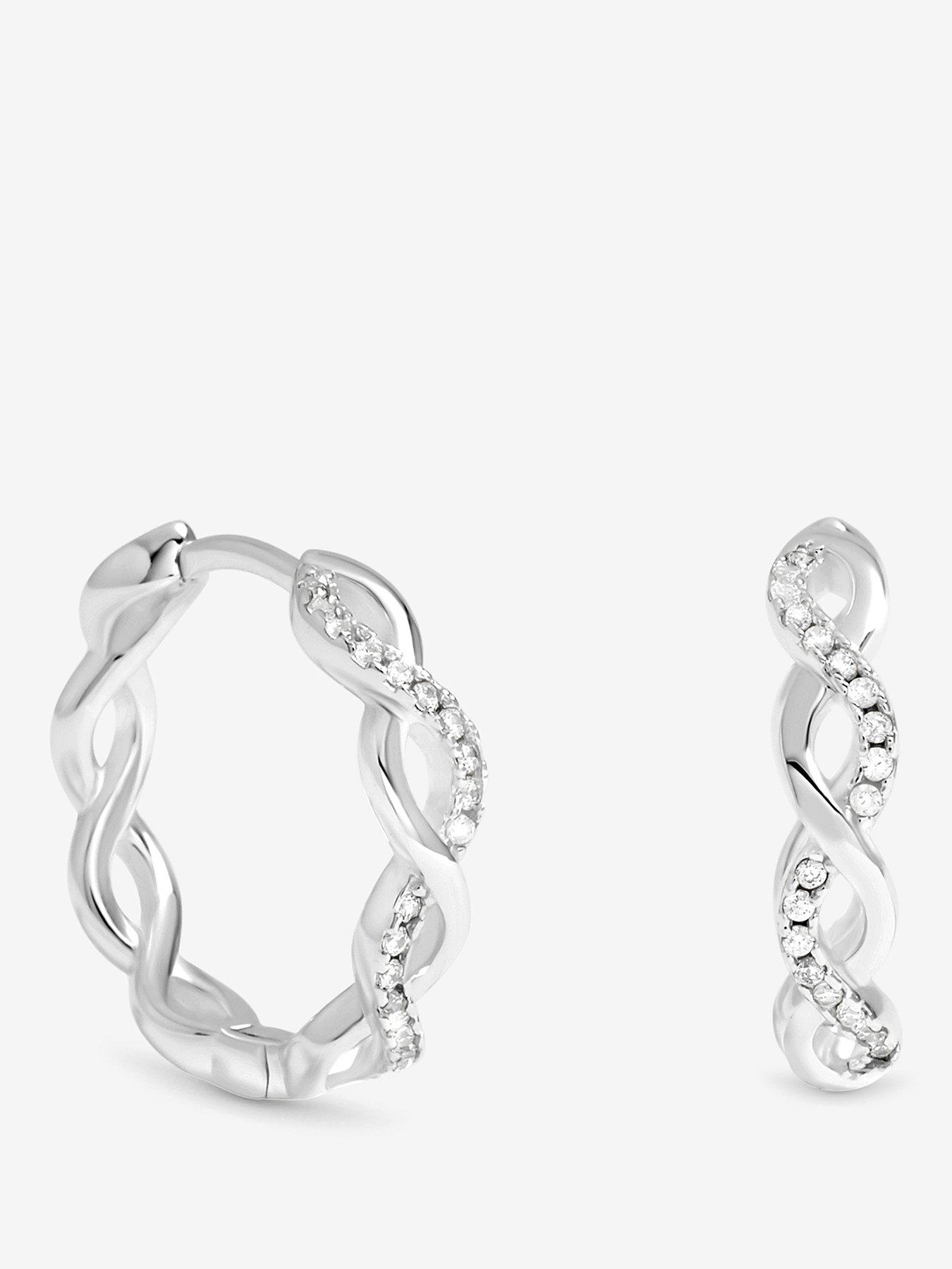 Jon Richard Simply Silver Sterling Silver 925 Polished and Cubic Zirconia Infinity Hoop Earrings