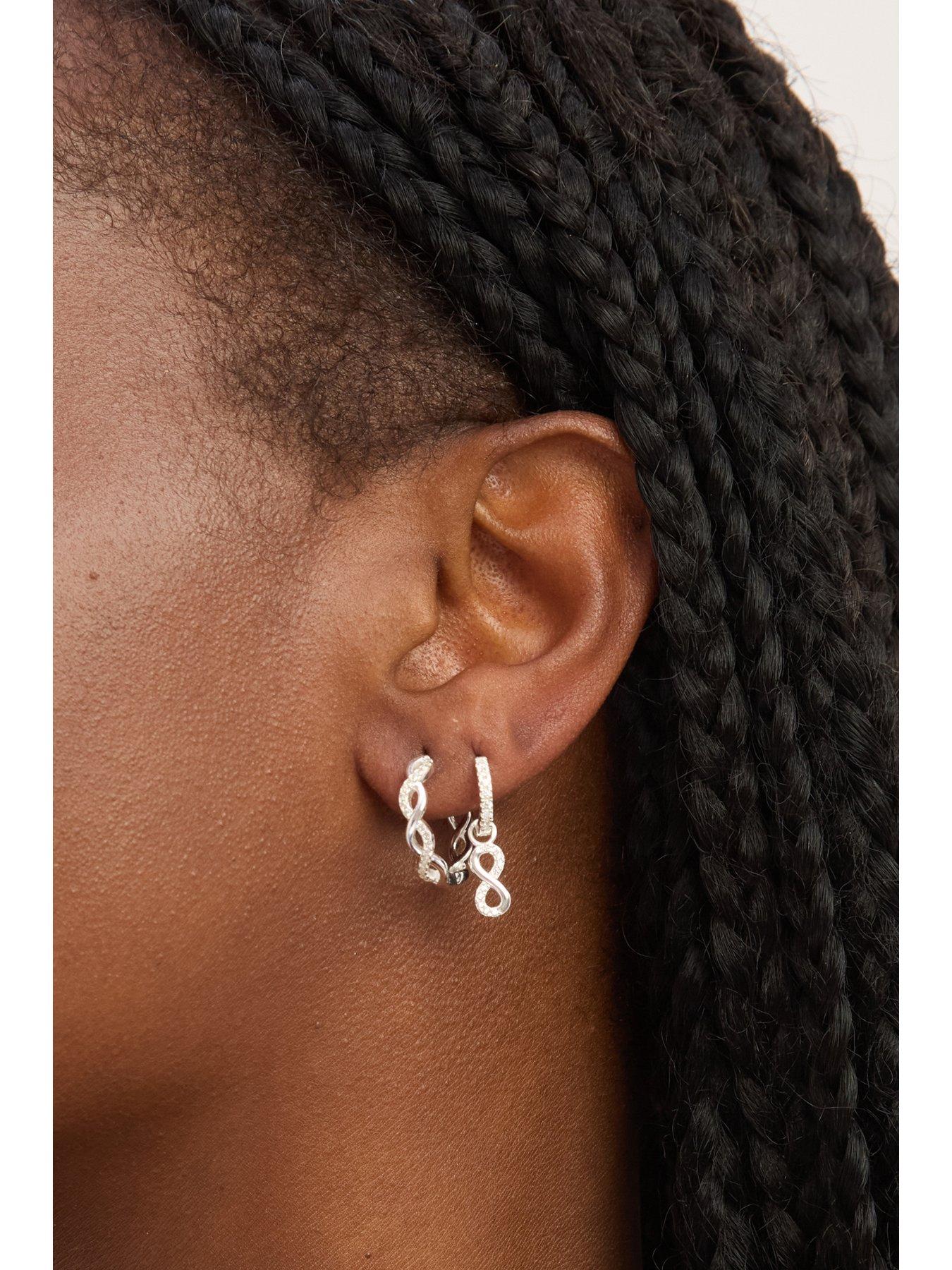 Image 3 of 3 of Jon Richard Simply Silver Sterling Silver 925 Polished and Cubic Zirconia Infinity Hoop Earrings