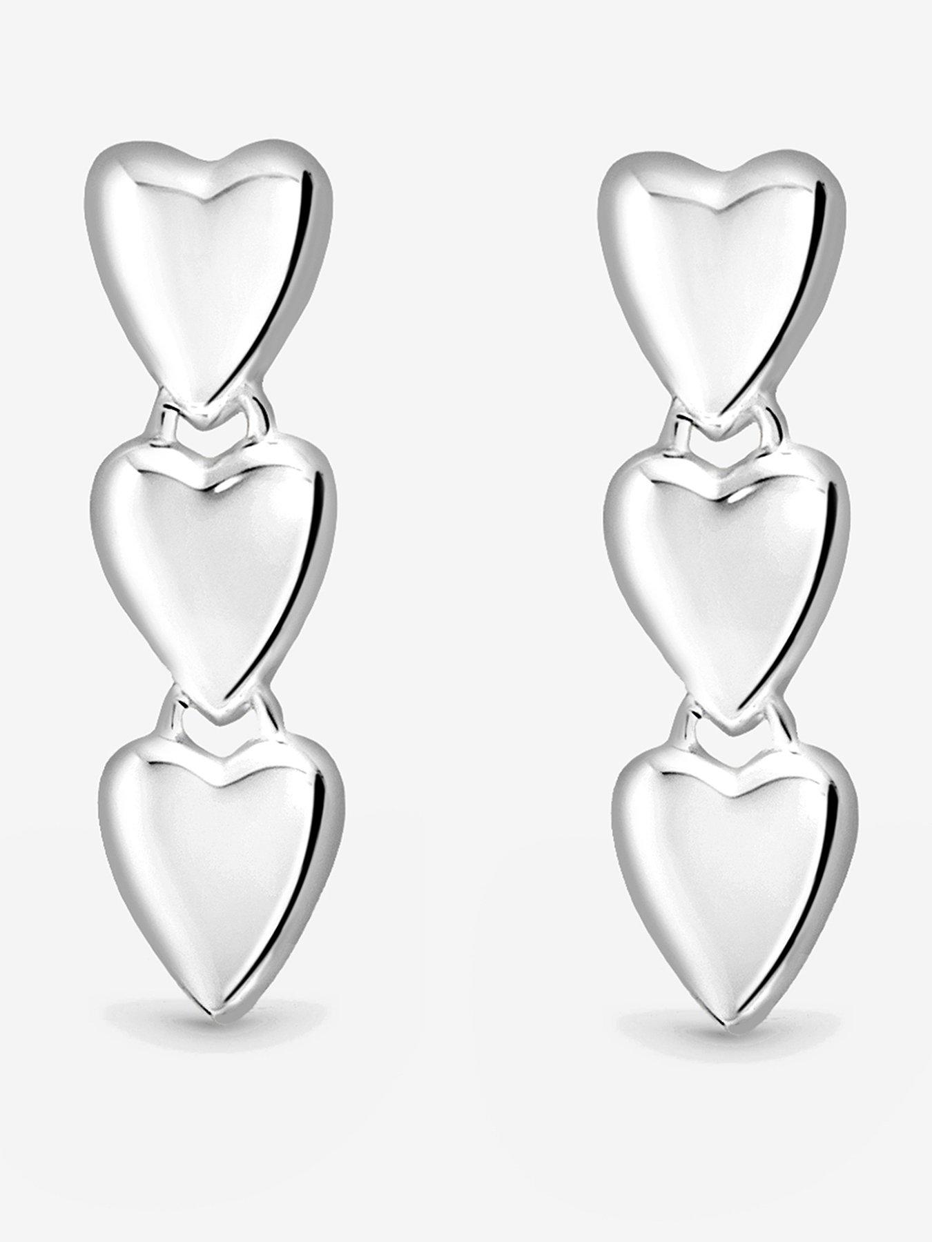 Jon Richard Simply Silver Sterling Silver 925 Polished Triple Heart Drop Earrings