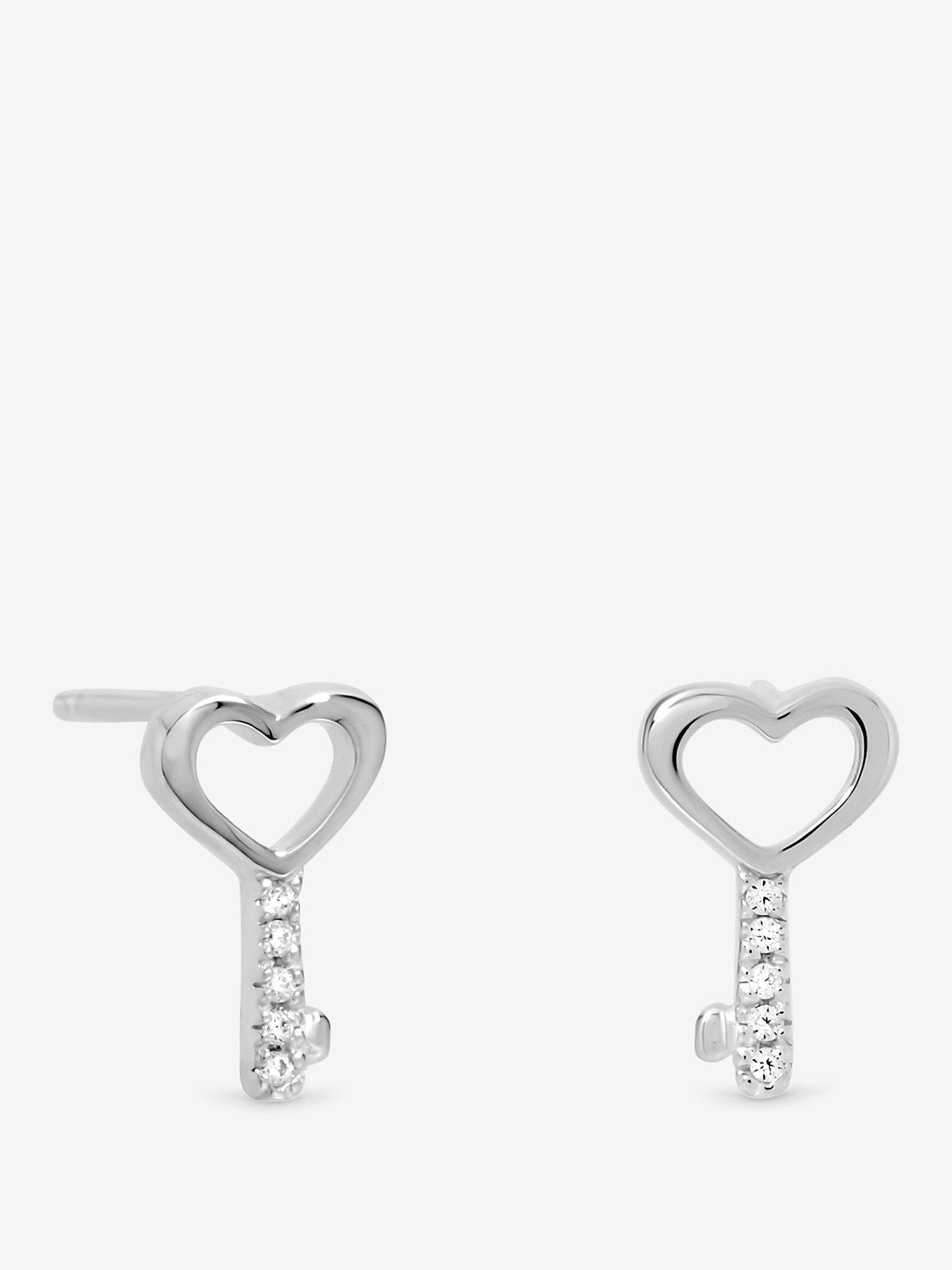 Jon Richard Simply Silver Sterling Silver 925 Polished Heart Key Stud Earrings