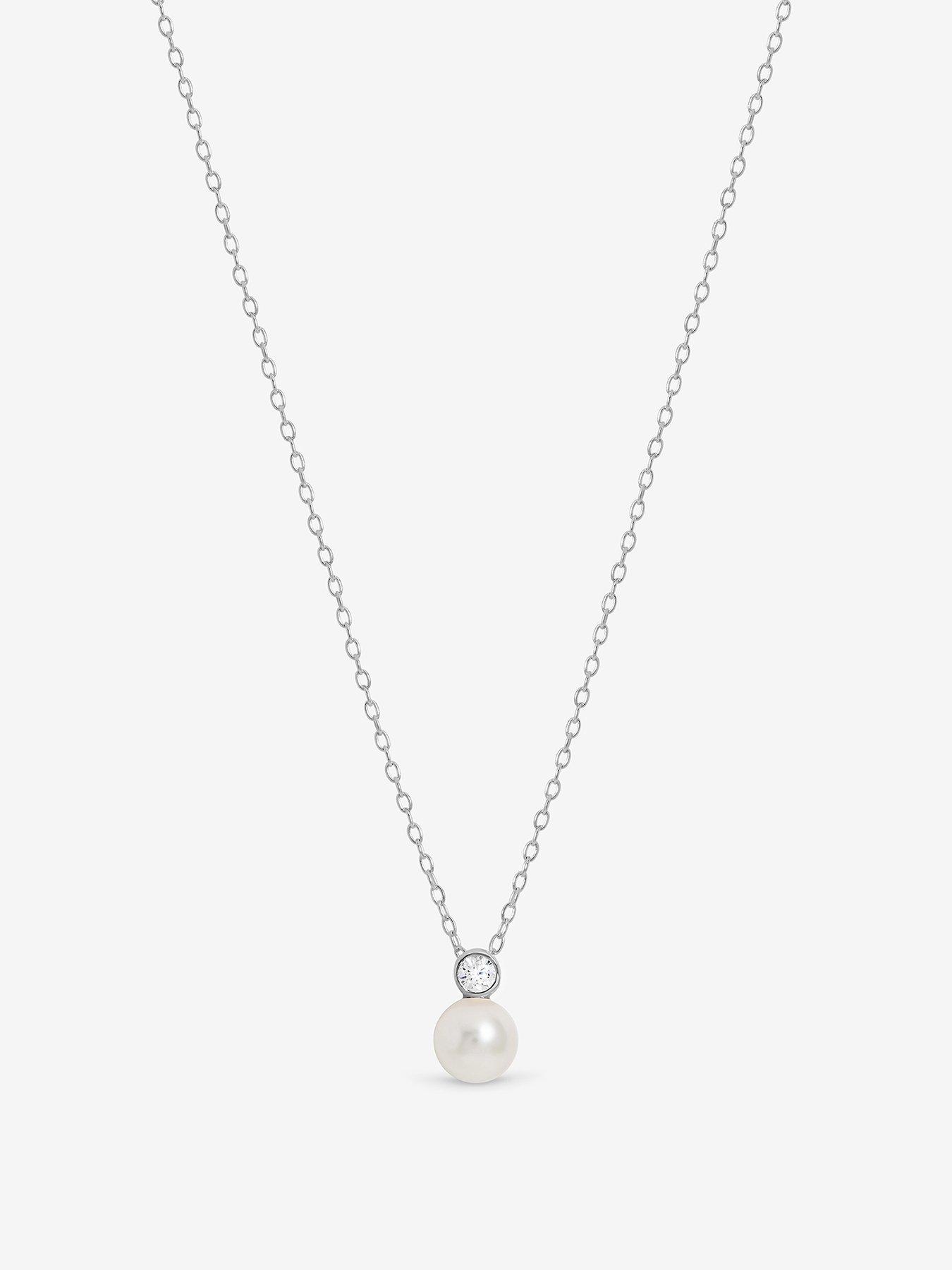 Jon Richard Simply Silver Sterling Silver 925 Cubic Zirconia Bezel Pearl Drop Pendant
