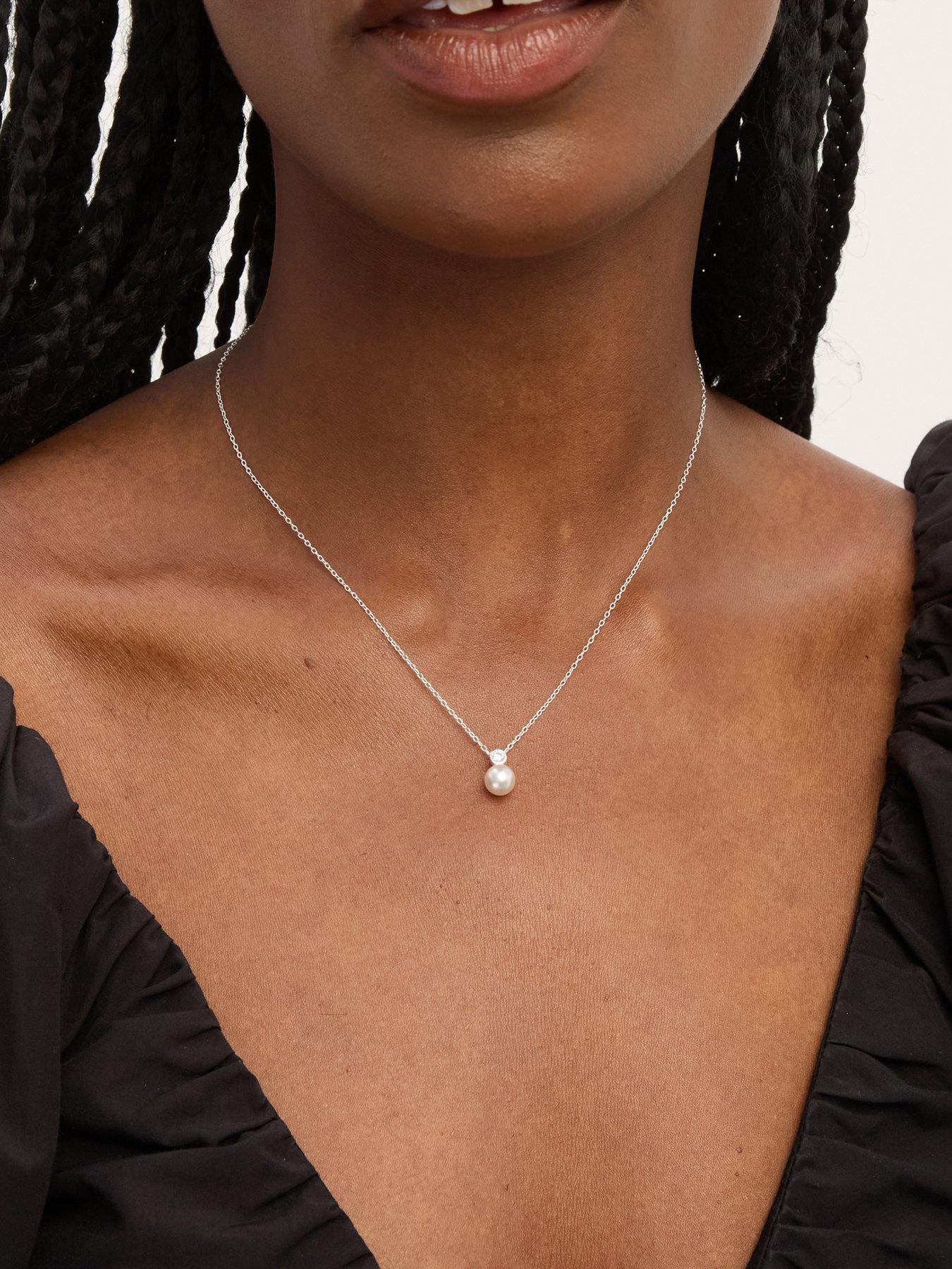Image 2 of 3 of Jon Richard Simply Silver Sterling Silver 925 Cubic Zirconia Bezel Pearl Drop Pendant
