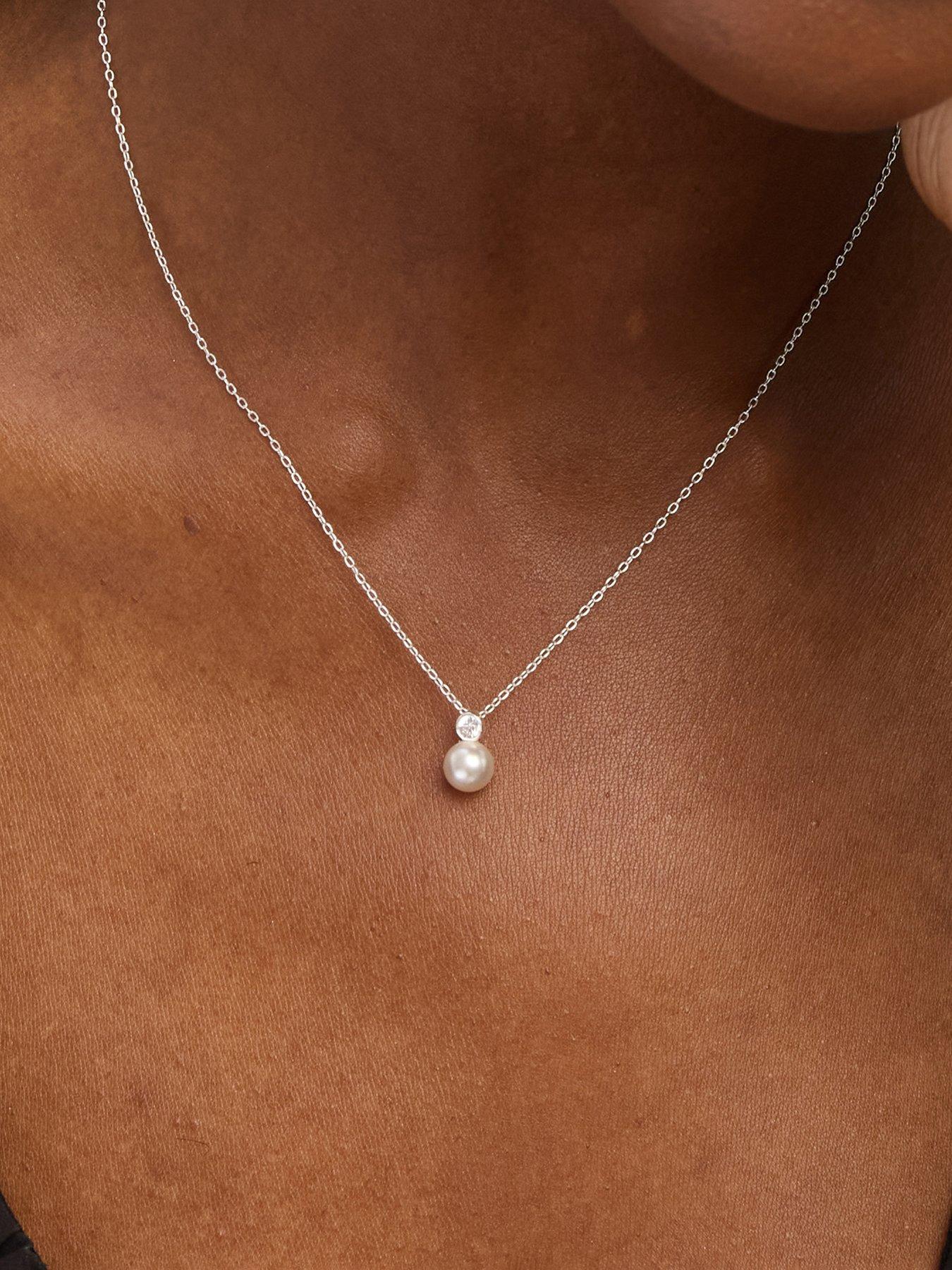 Image 3 of 3 of Jon Richard Simply Silver Sterling Silver 925 Cubic Zirconia Bezel Pearl Drop Pendant