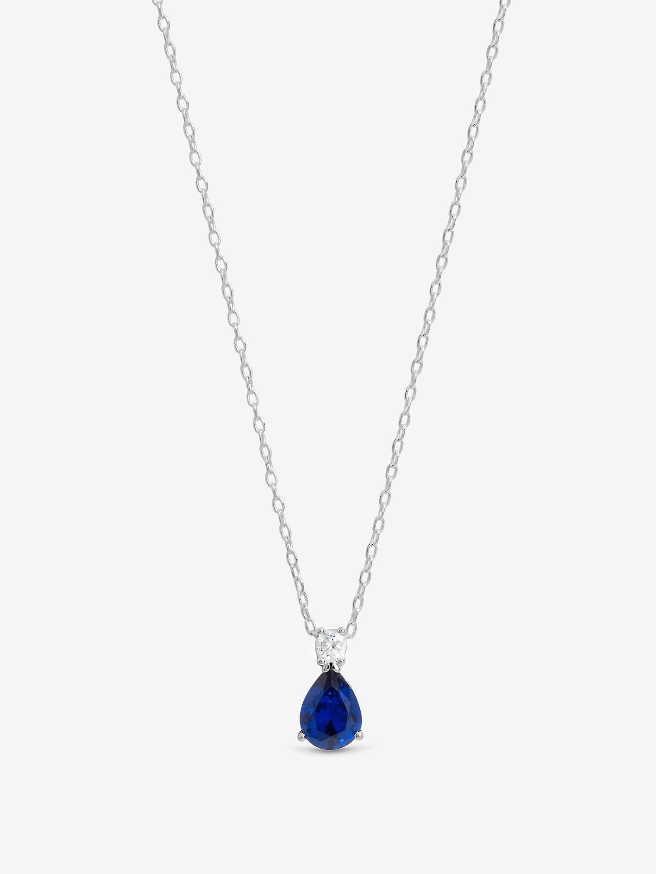 Jon Richard Simply Silver Sterling Silver 925 Cubic Zirconia Sapphire Pendant