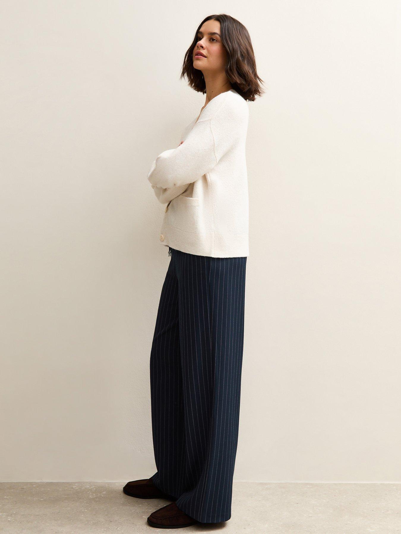 Image 3 of 5 of New Look Blue Striped Tie Waist Wide Leg Trousers