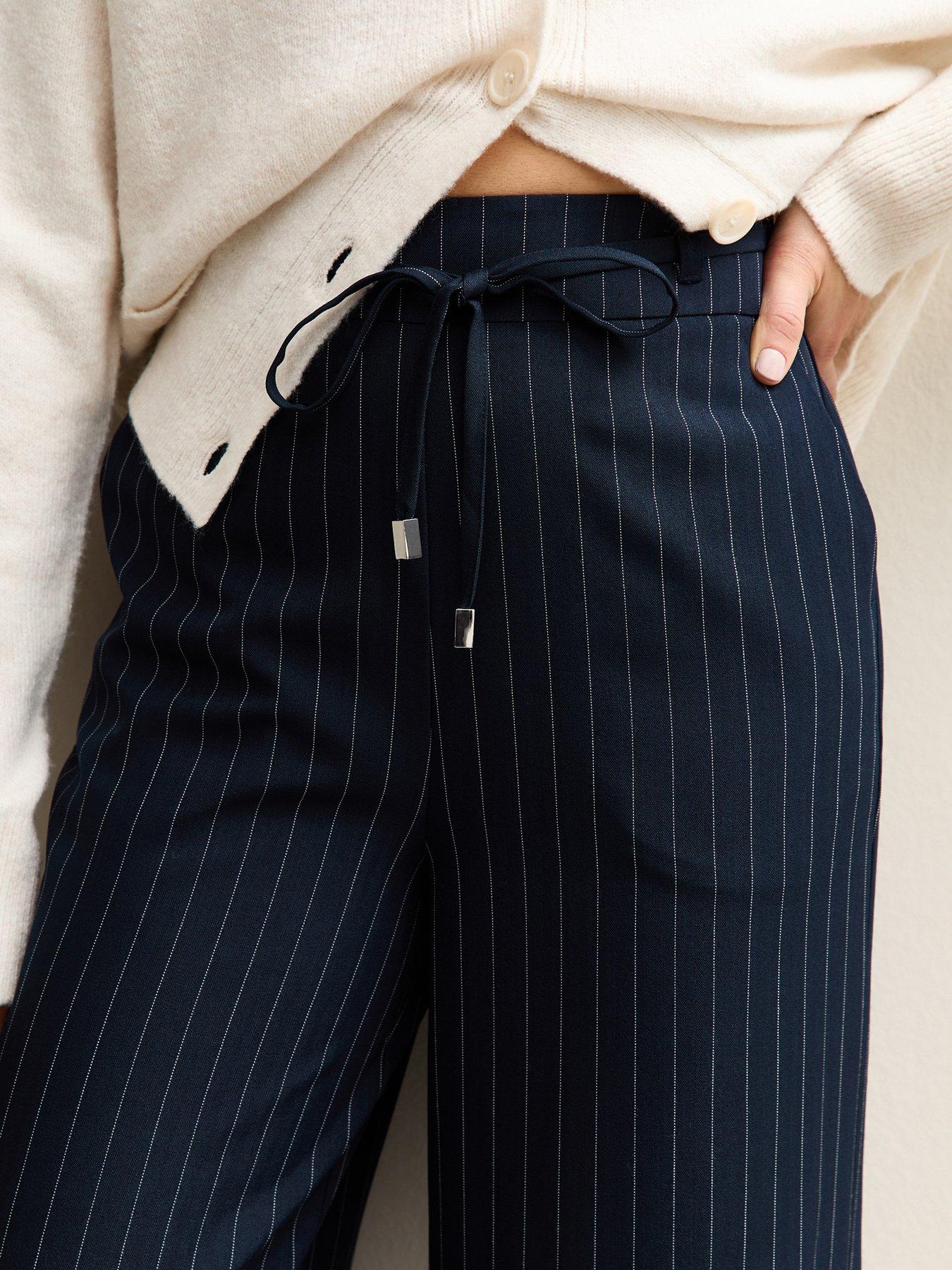 Image 4 of 5 of New Look Blue Striped Tie Waist Wide Leg Trousers