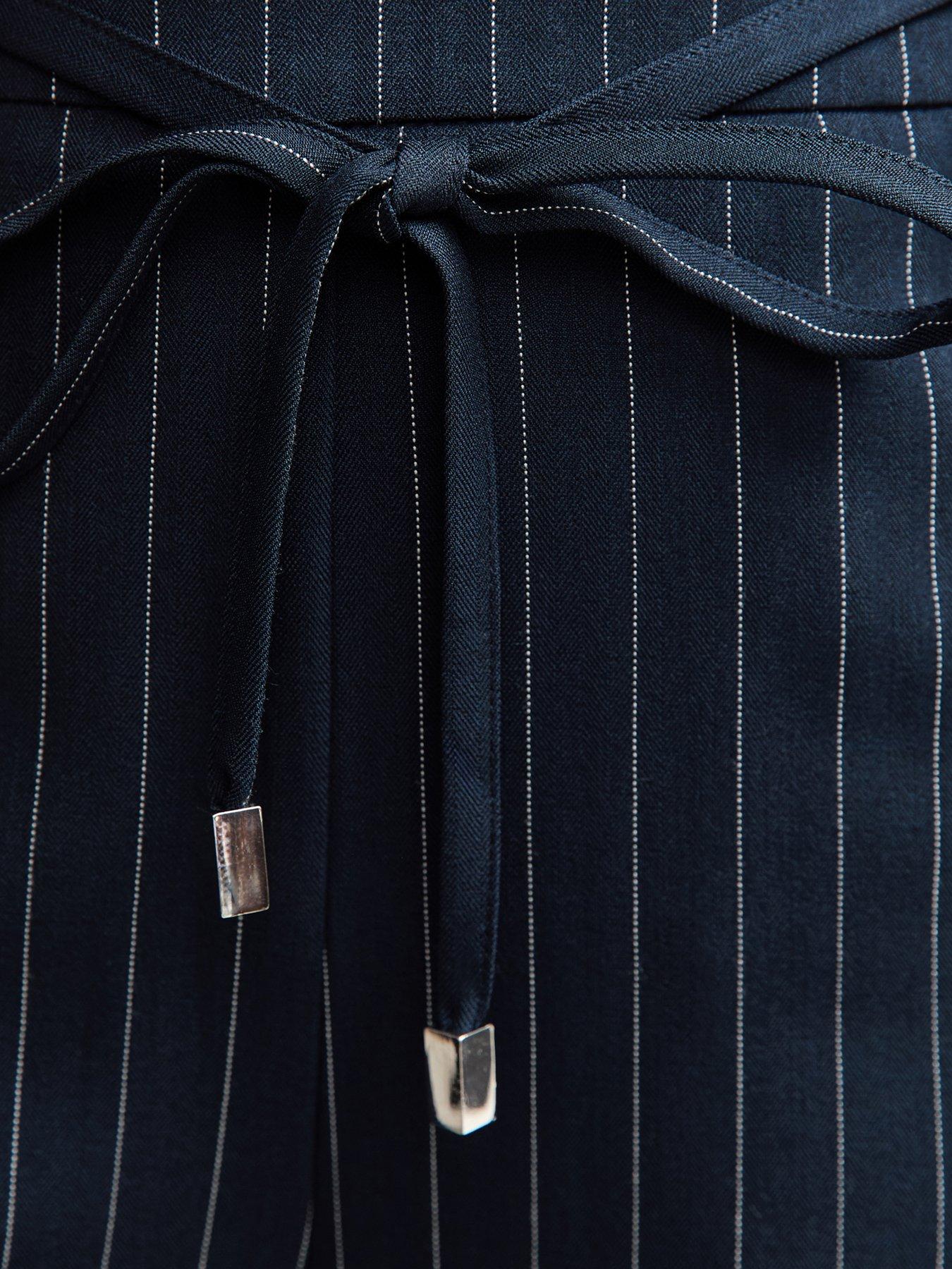 Image 5 of 5 of New Look Blue Striped Tie Waist Wide Leg Trousers