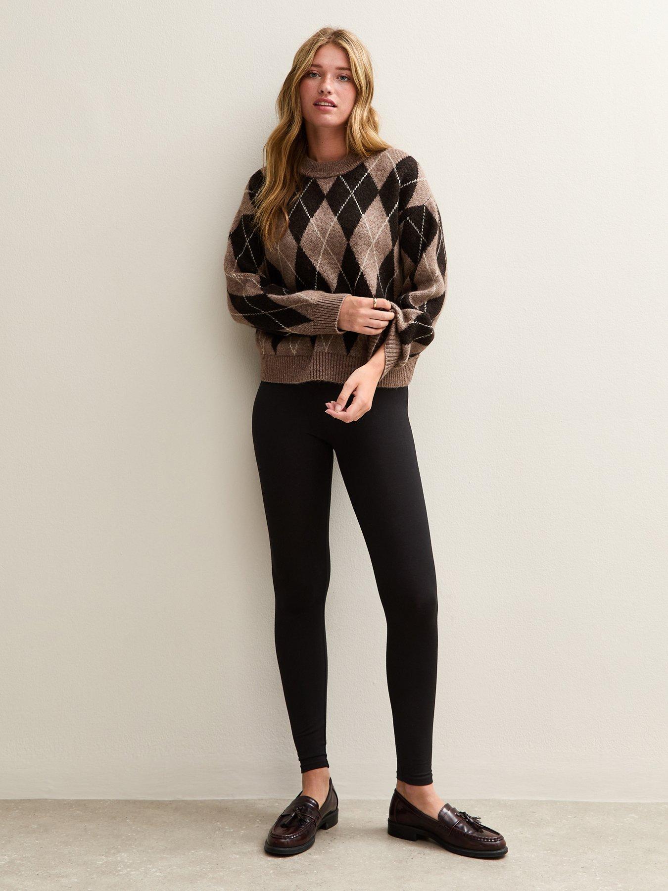 Image 1 of 5 of New Look High Waist Stretch Cotton Leggings - Black