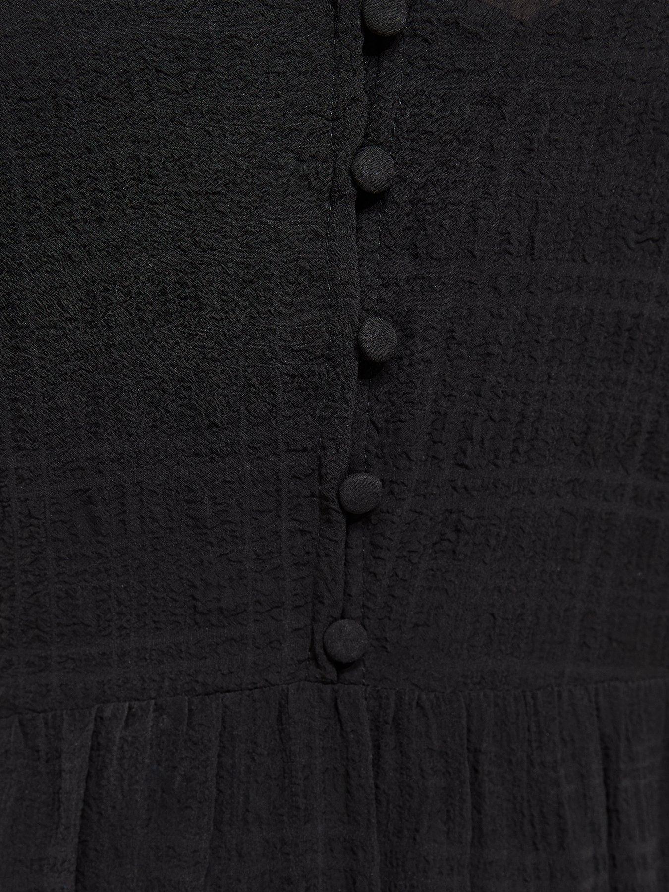 Image 5 of 5 of New Look Checked Button Midi Dress - Black