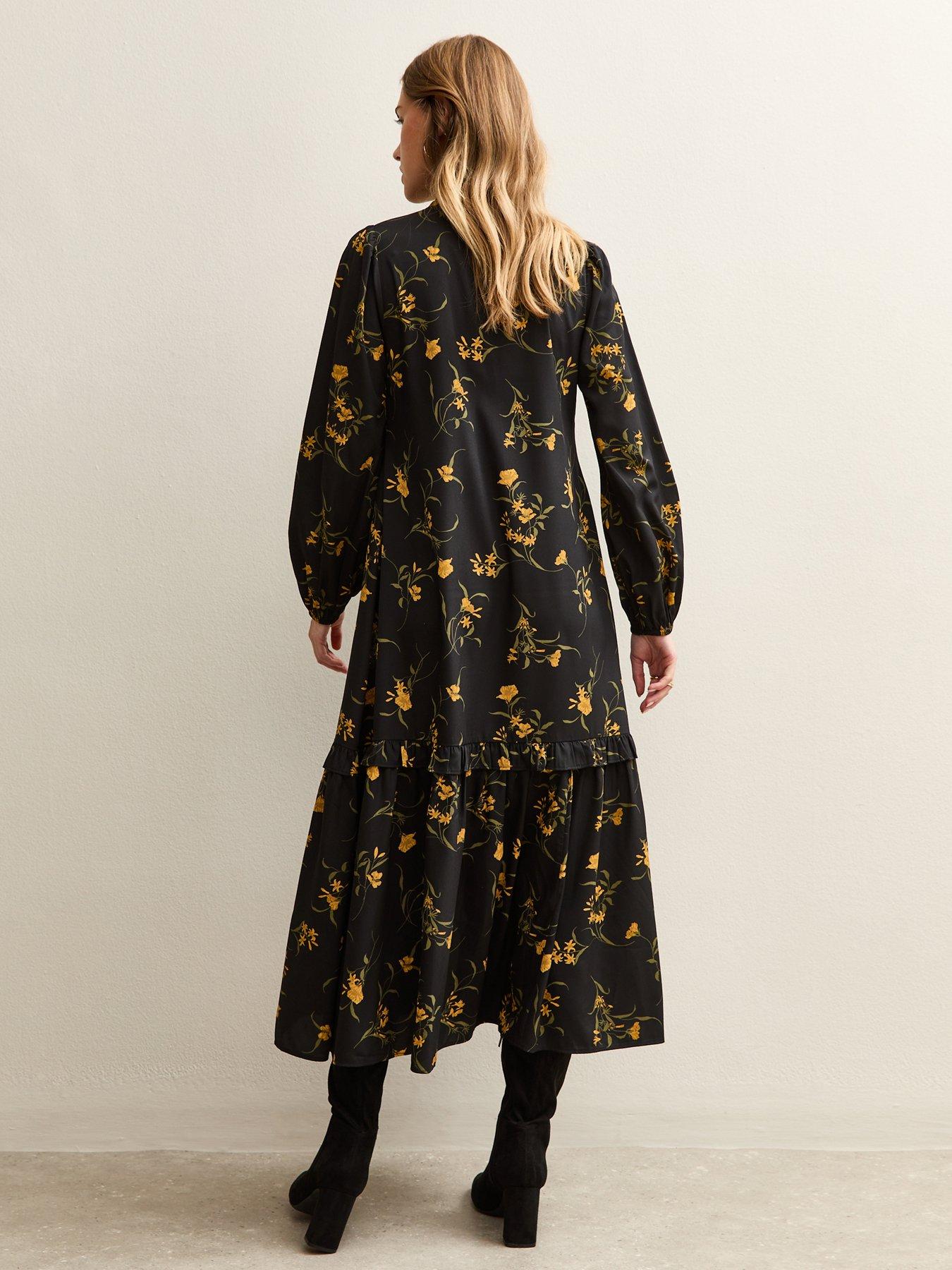 New Look Botanical Crepe Smock Midi Dress - Black | Very Ireland
