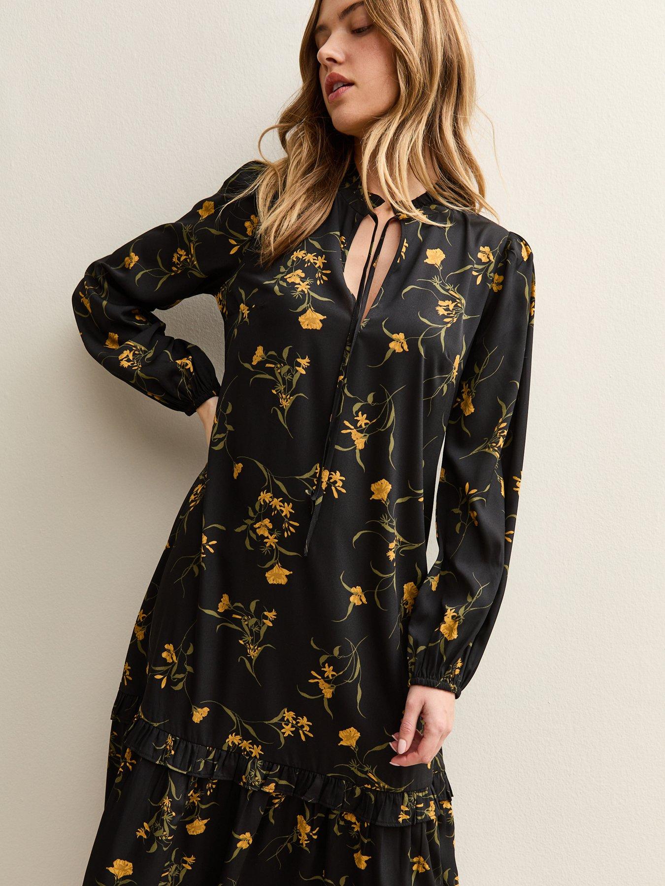 New Look Botanical Crepe Smock Midi Dress - Black | Very Ireland