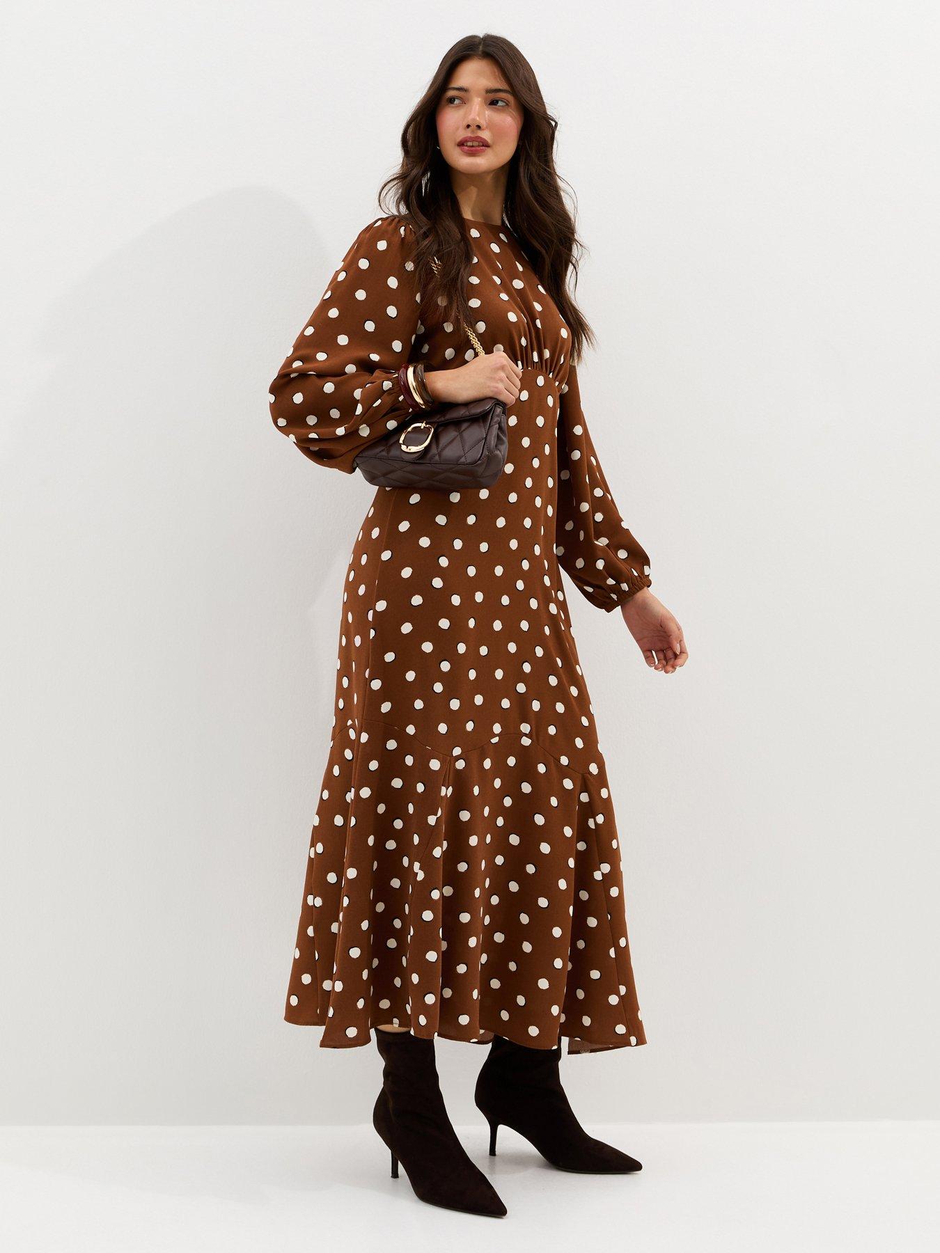 new-look-brown-polka-dot-godet-midi-dressback