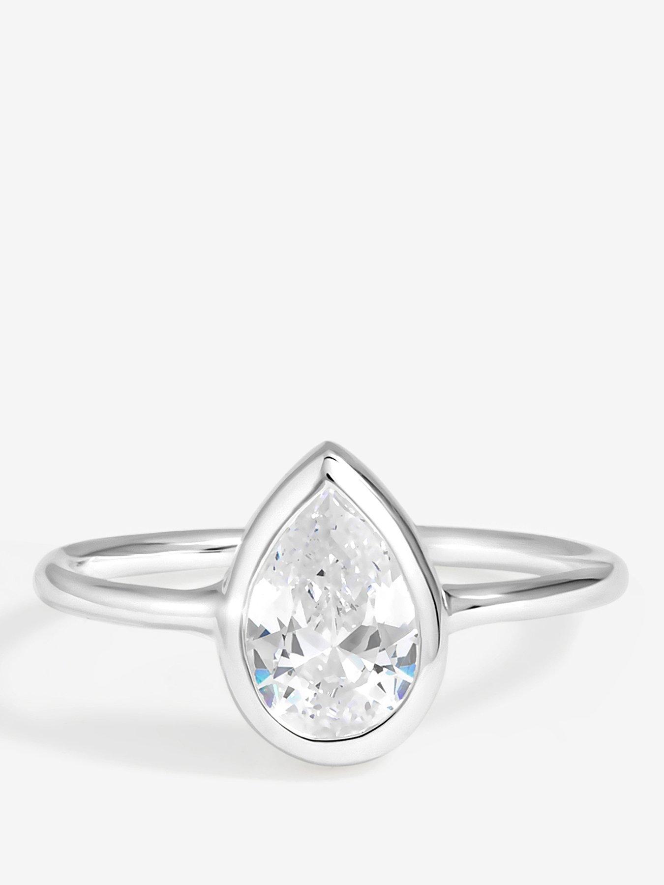 Jon Richard Simply Silver Sterling Silver 925 Cubic Zirconia Solitaire Pear Ring