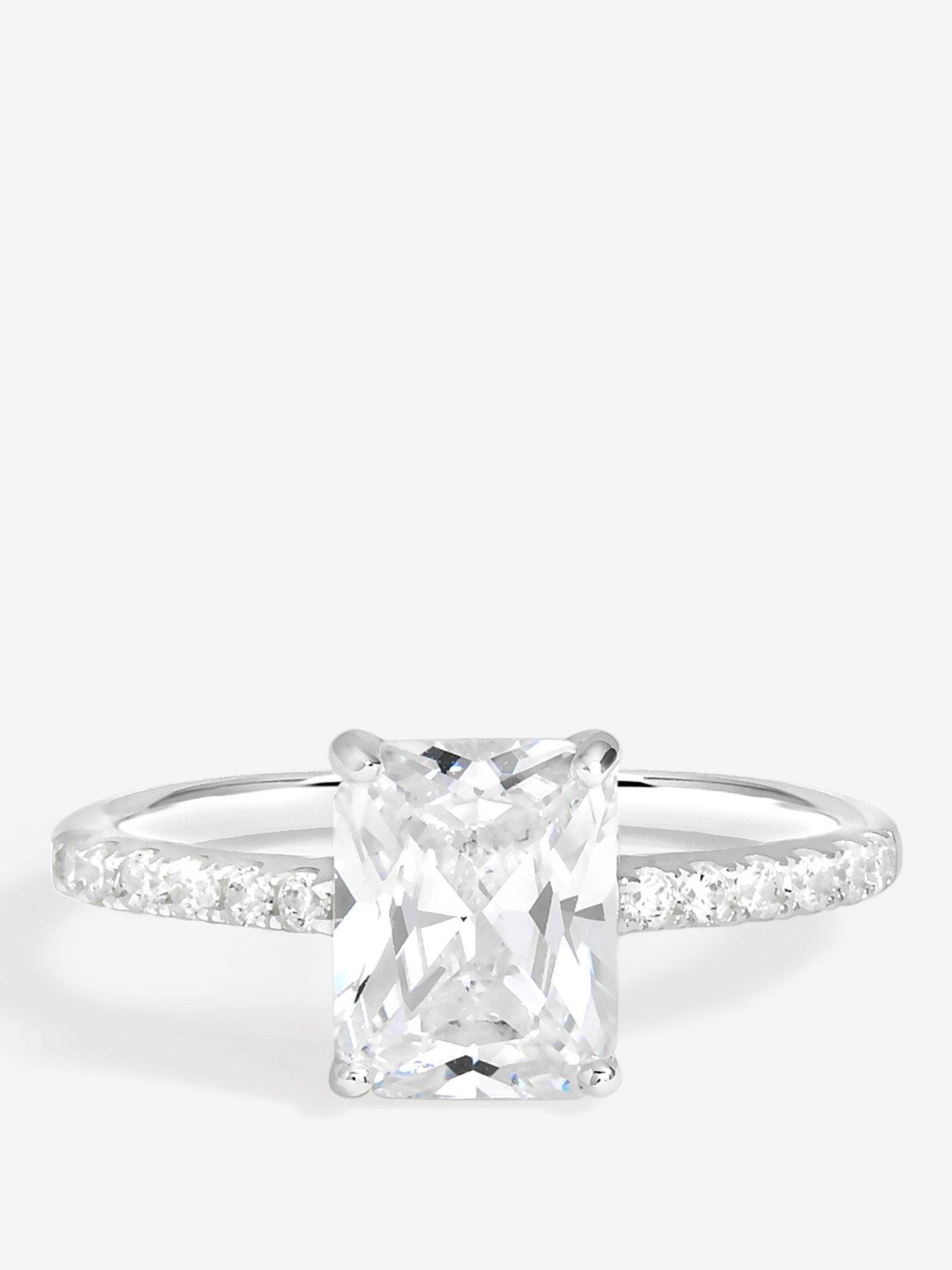 Jon Richard Simply Silver Sterling Silver 925 Pave Emerald Cut Engagement Ring